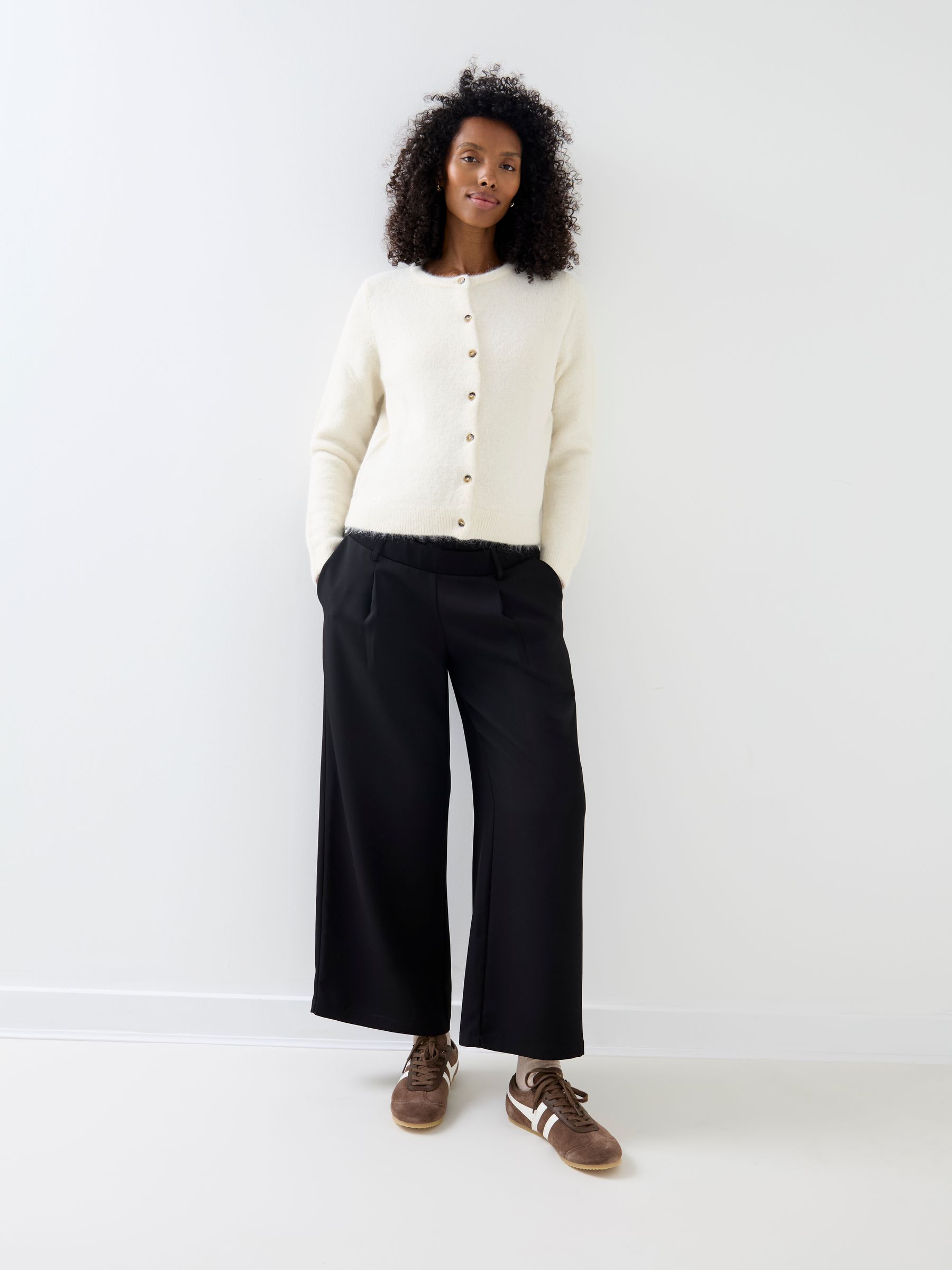 Black Wide Leg Twill Maternity Trousers - Image 1 of 5 Black Wide Leg Twill Maternity Trousers - Image 1 of 5