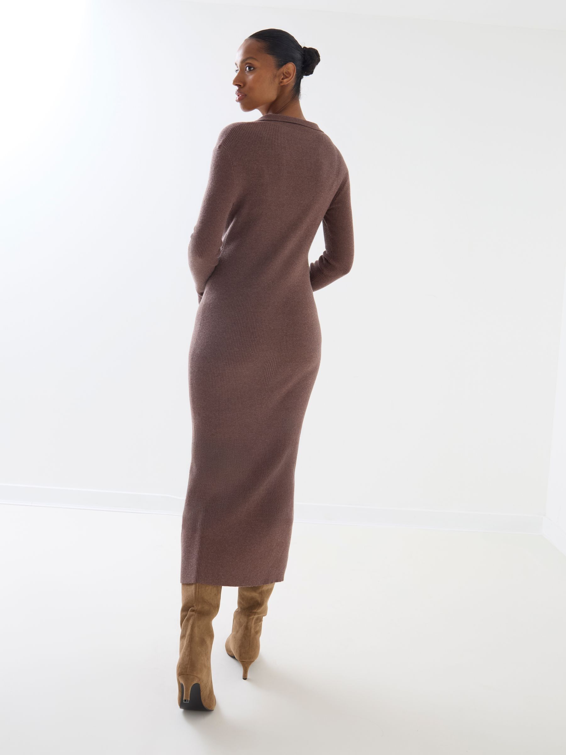 Brown Long Sleeve Ribbed Maternity Midi Dress - Image 4 of 4