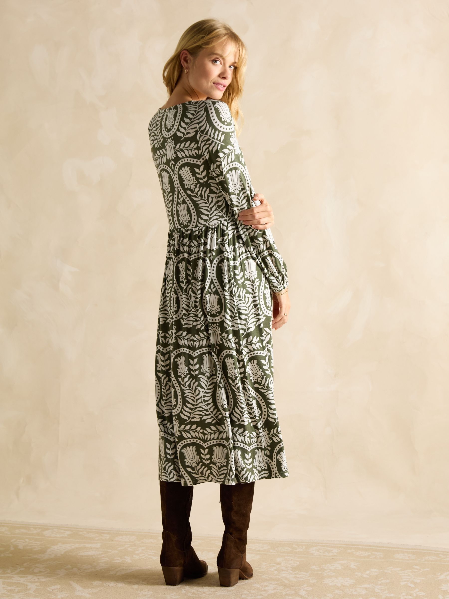 Nia Khaki Green V-Neck Long Sleeve Midaxi Dress - Image 2 of 6