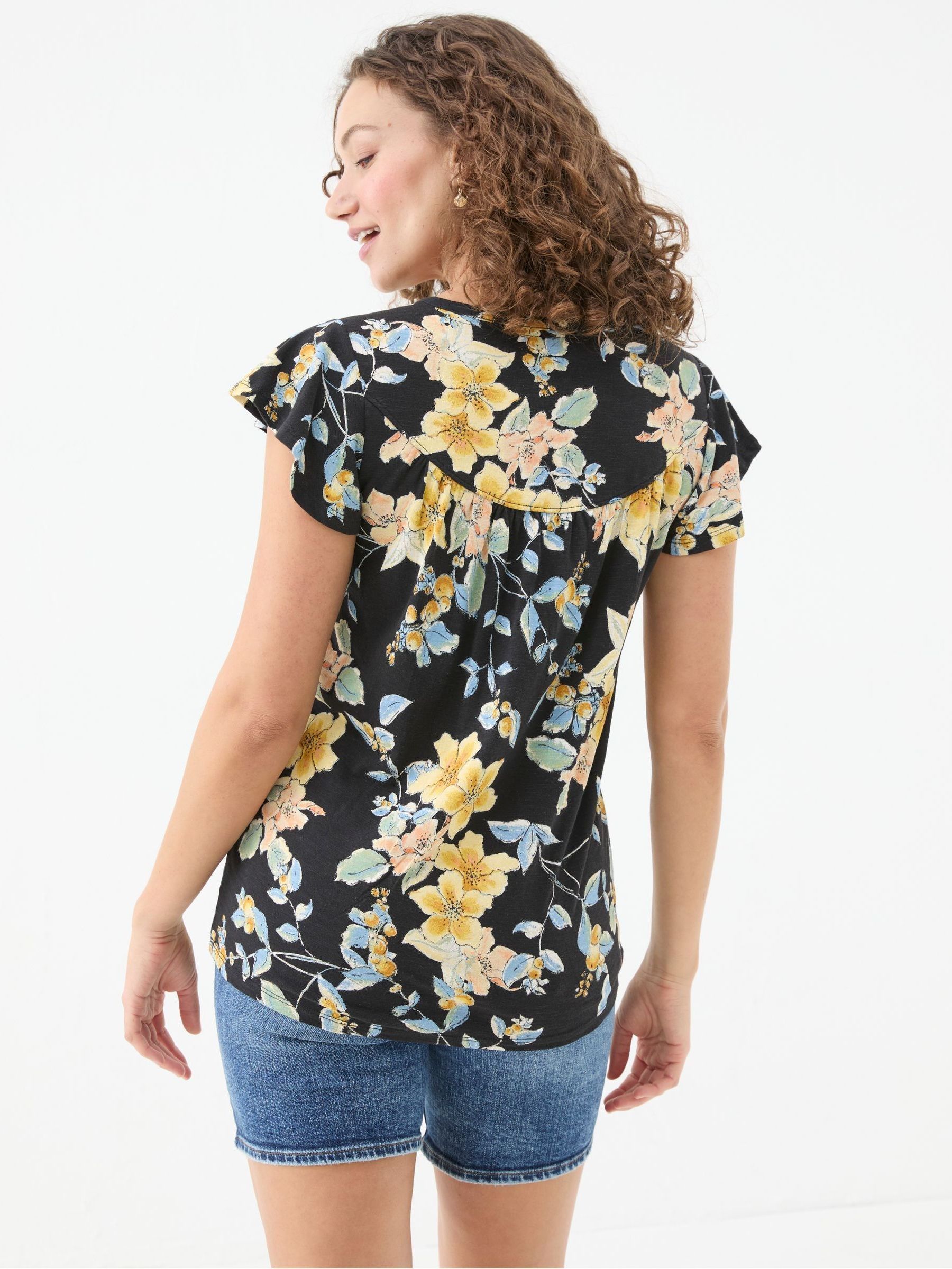 Henley Black Citrus Floral Frill Top - Image 2 of 4