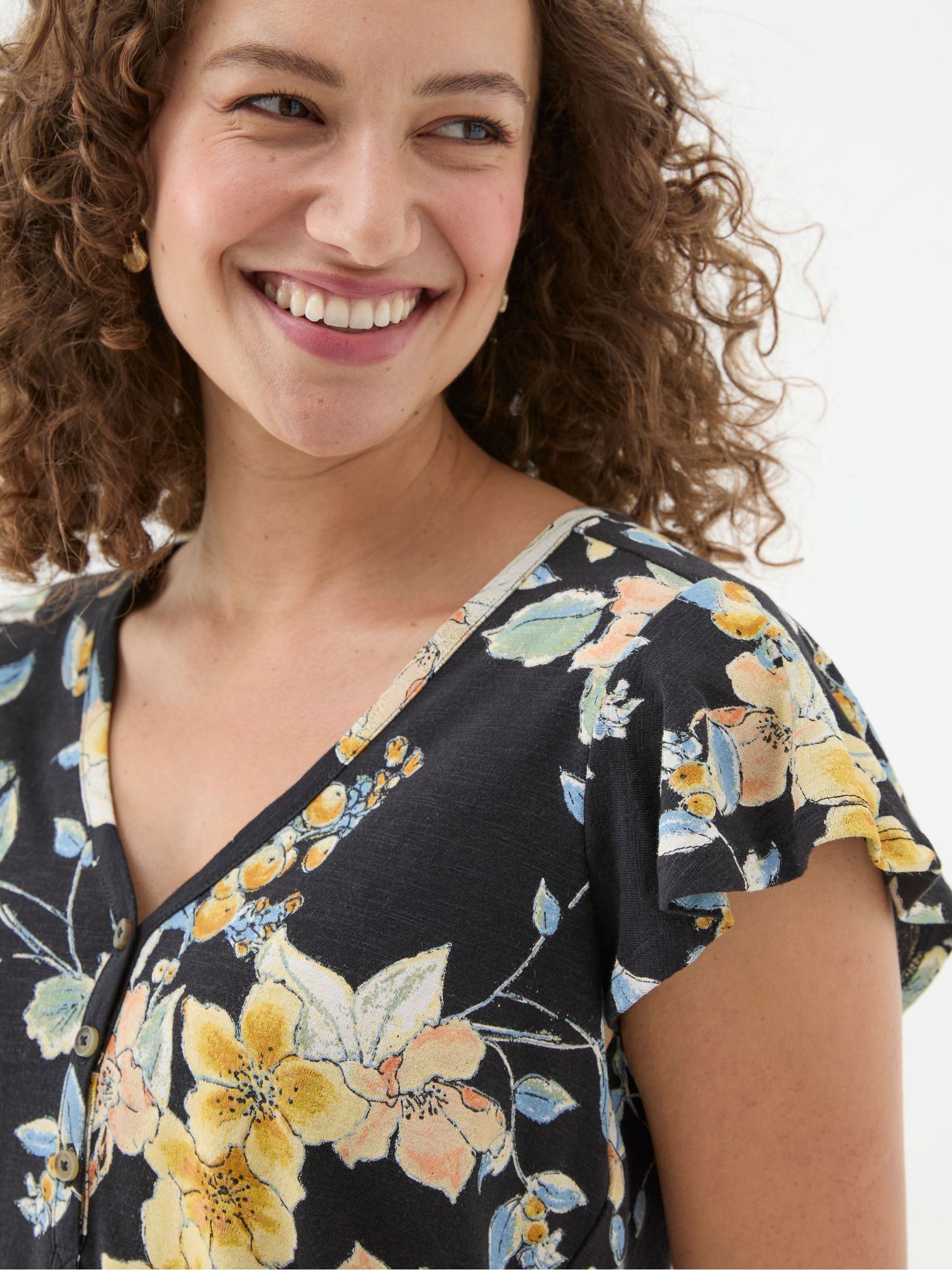 Henley Black Citrus Floral Frill Top - Image 3 of 4