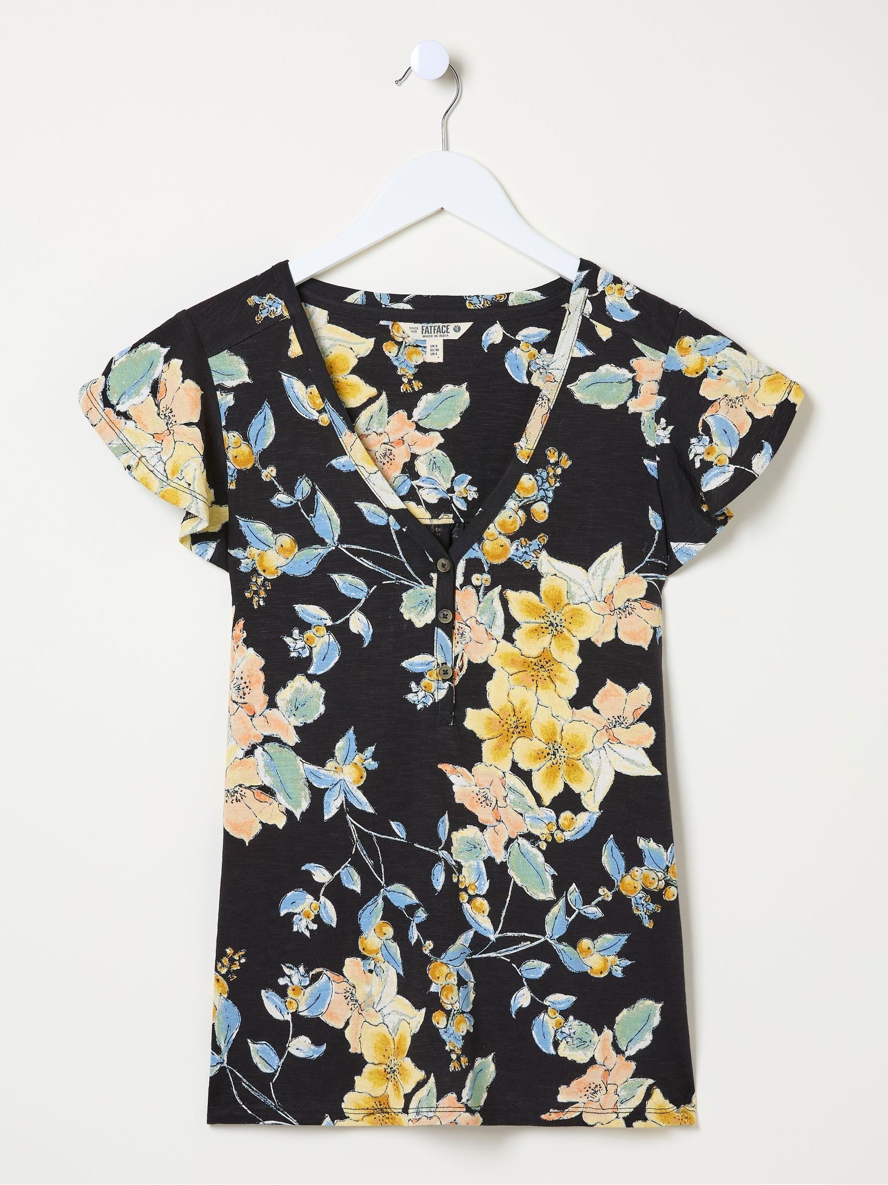 Henley Black Citrus Floral Frill Top - Image 4 of 4