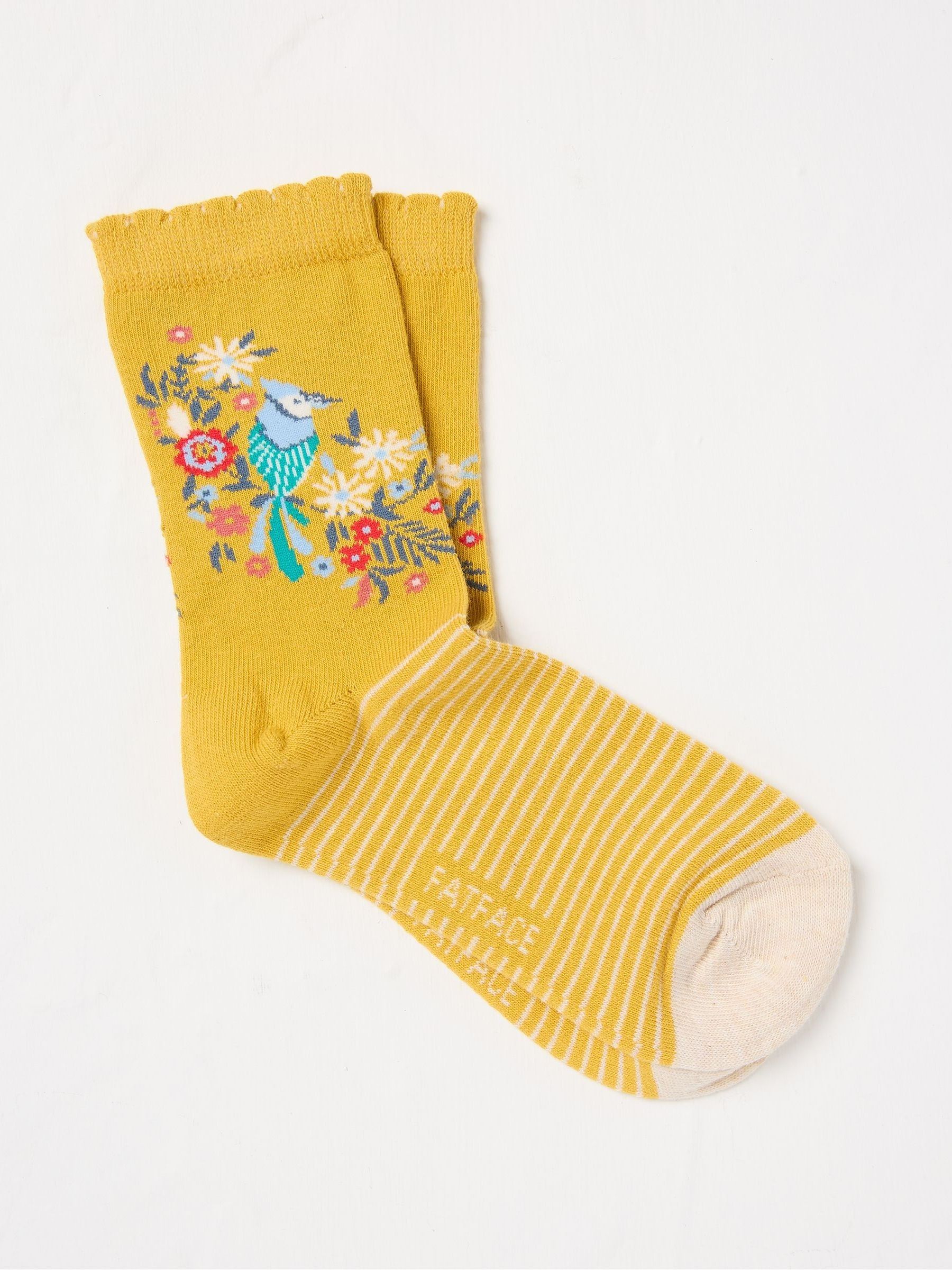 Yellow Floral Bird Kids' Socks 1 Pack - Image 1 of 1