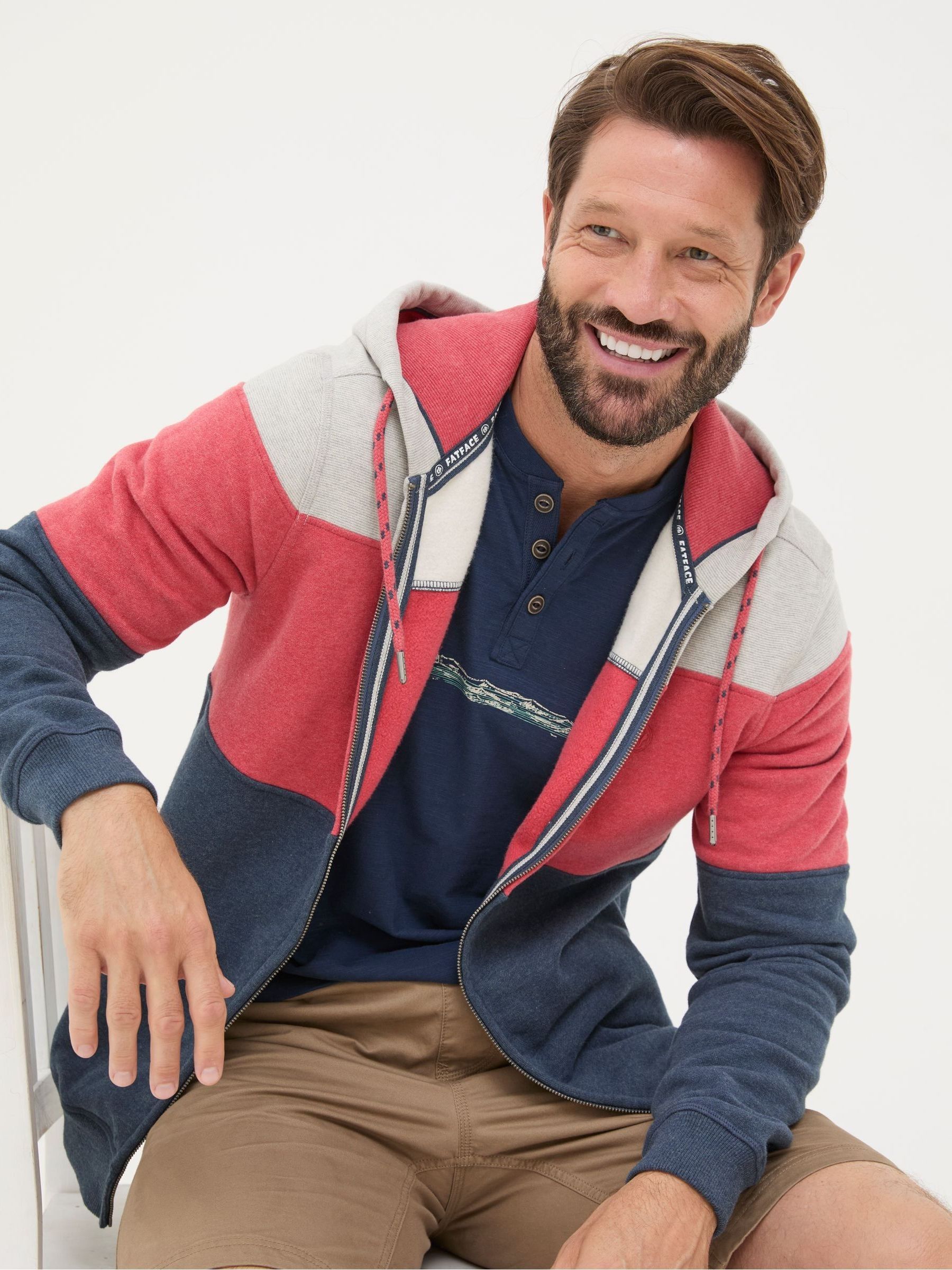 Brooke Red Cut And Sew Zip Through 100% Cotton Hoodie - Image 1 of 7