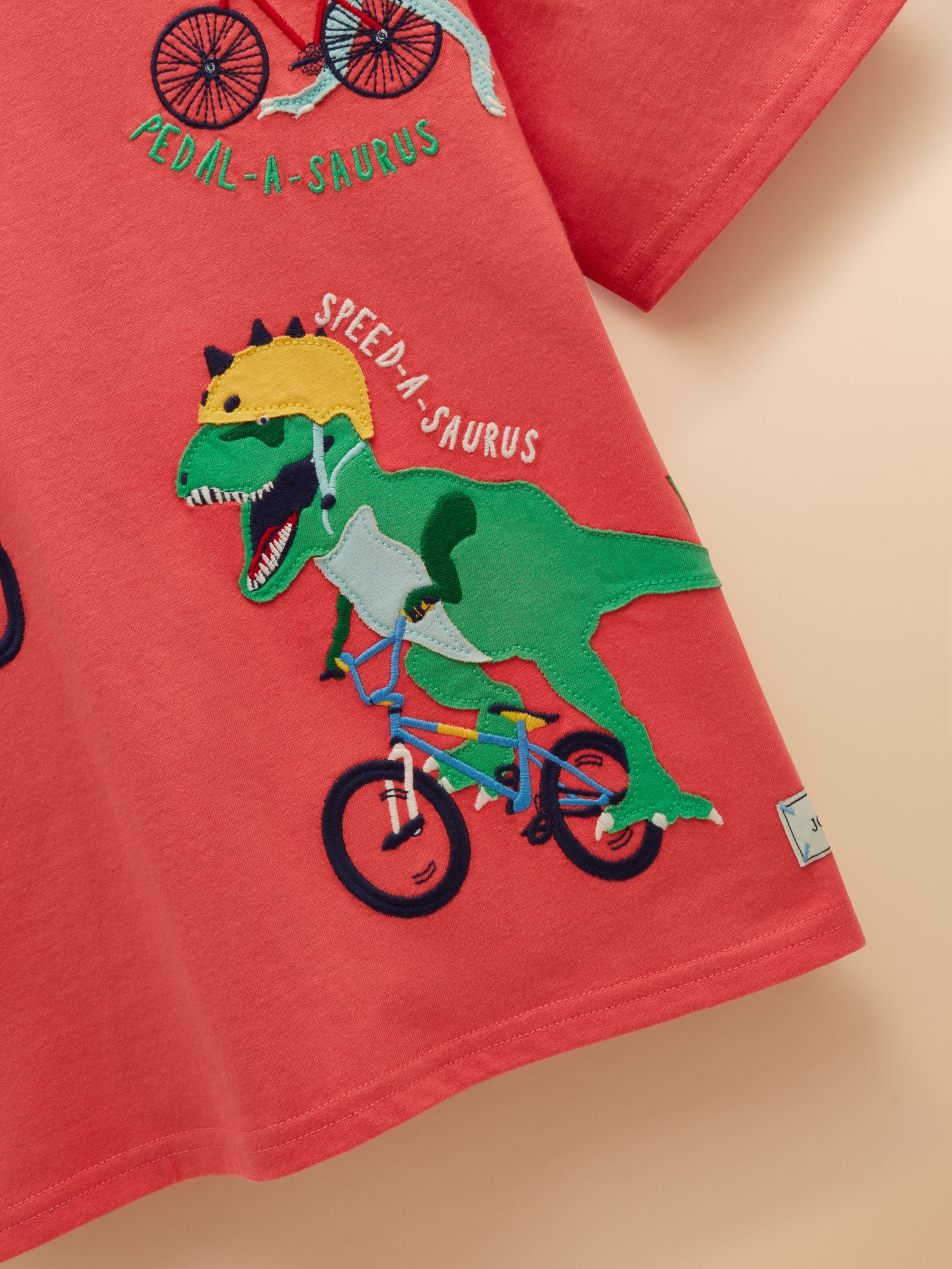 Archie Red Dinosaur Cotton Short Sleeve Applique T-Shirt - Image 5 of 6