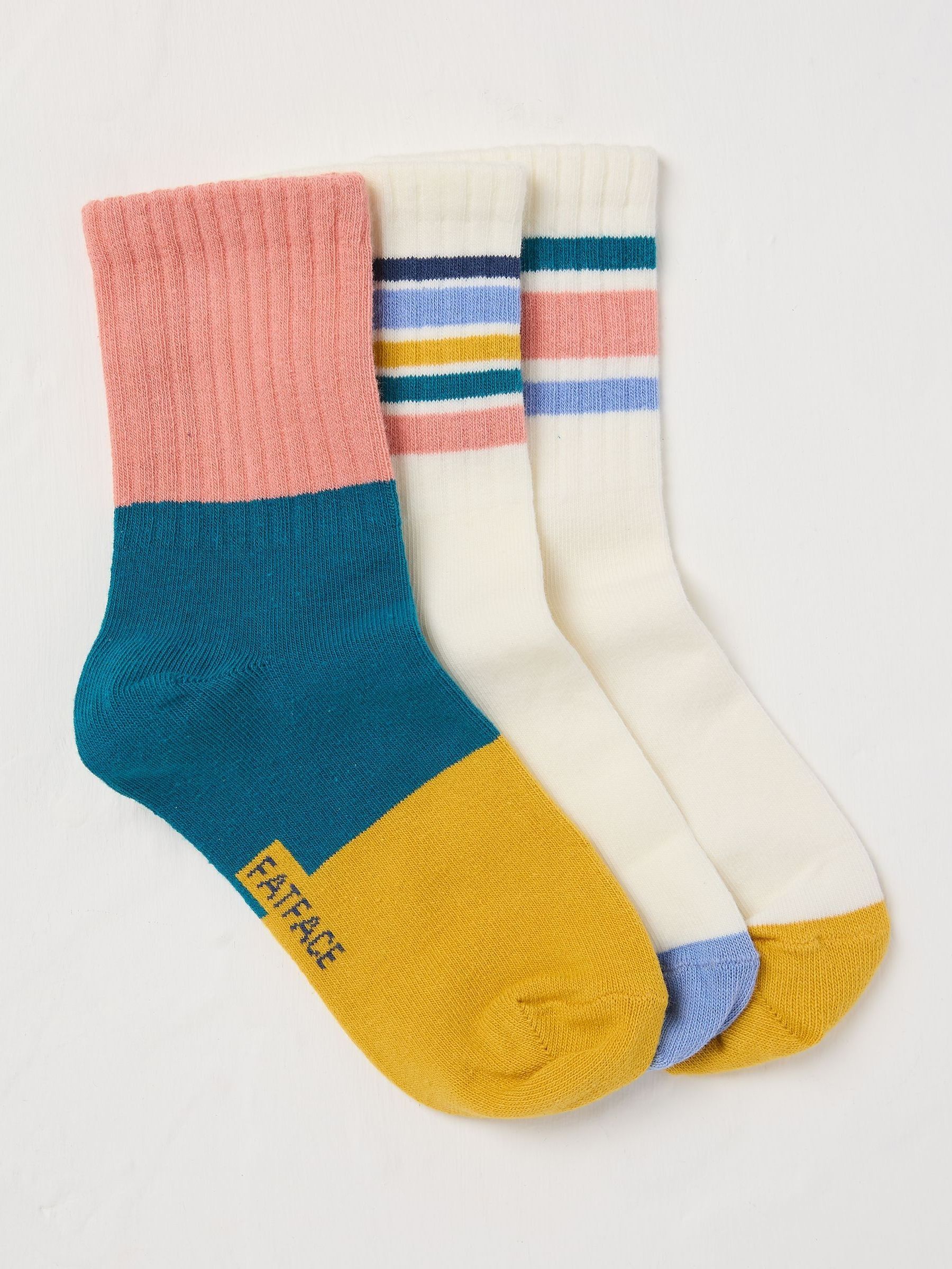 Natural/Pink Stripe Sport Socks 3 Pack - Image 1 of 1