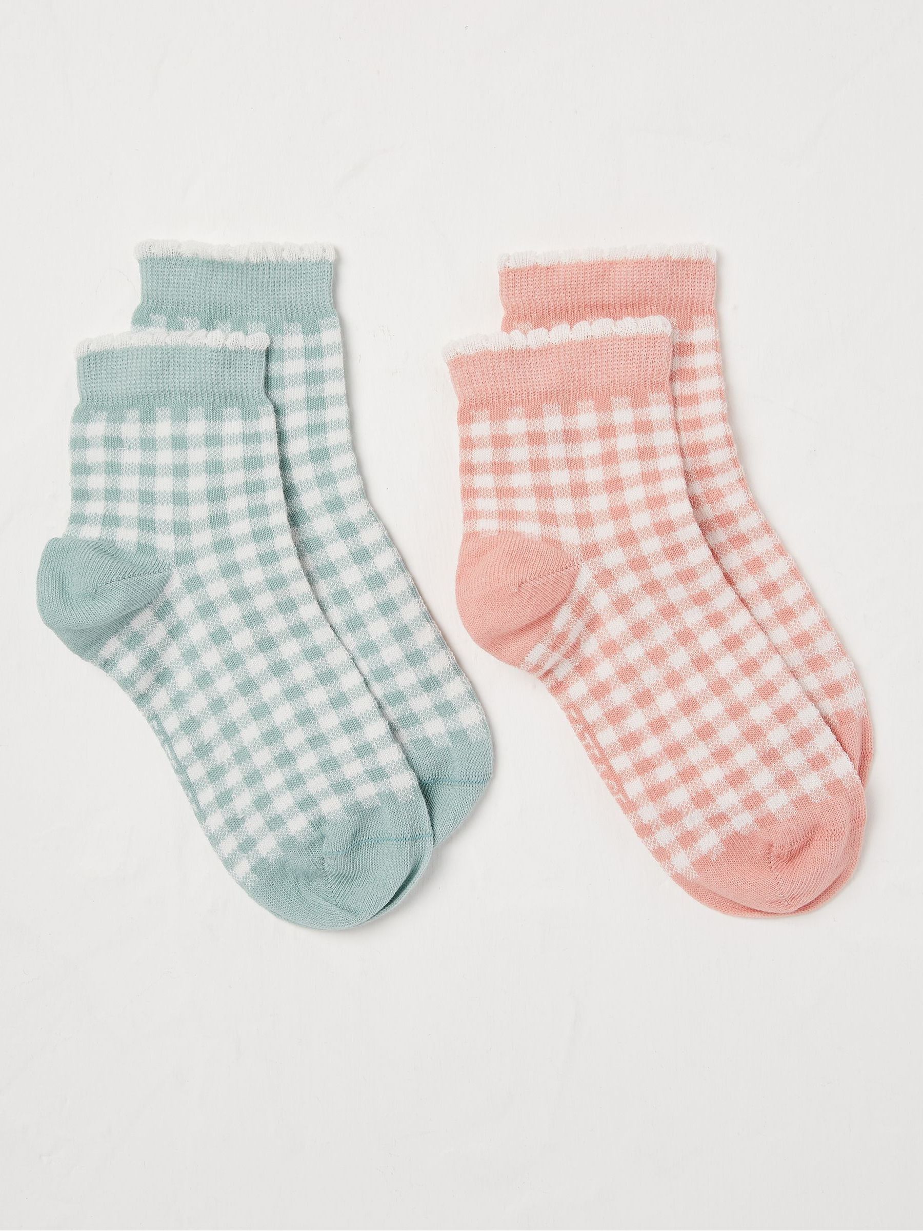 Pink Gingham Ankle Socks 2 Pack - Image 1 of 1 Pink Gingham Ankle Socks 2 Pack - Image 1 of 1