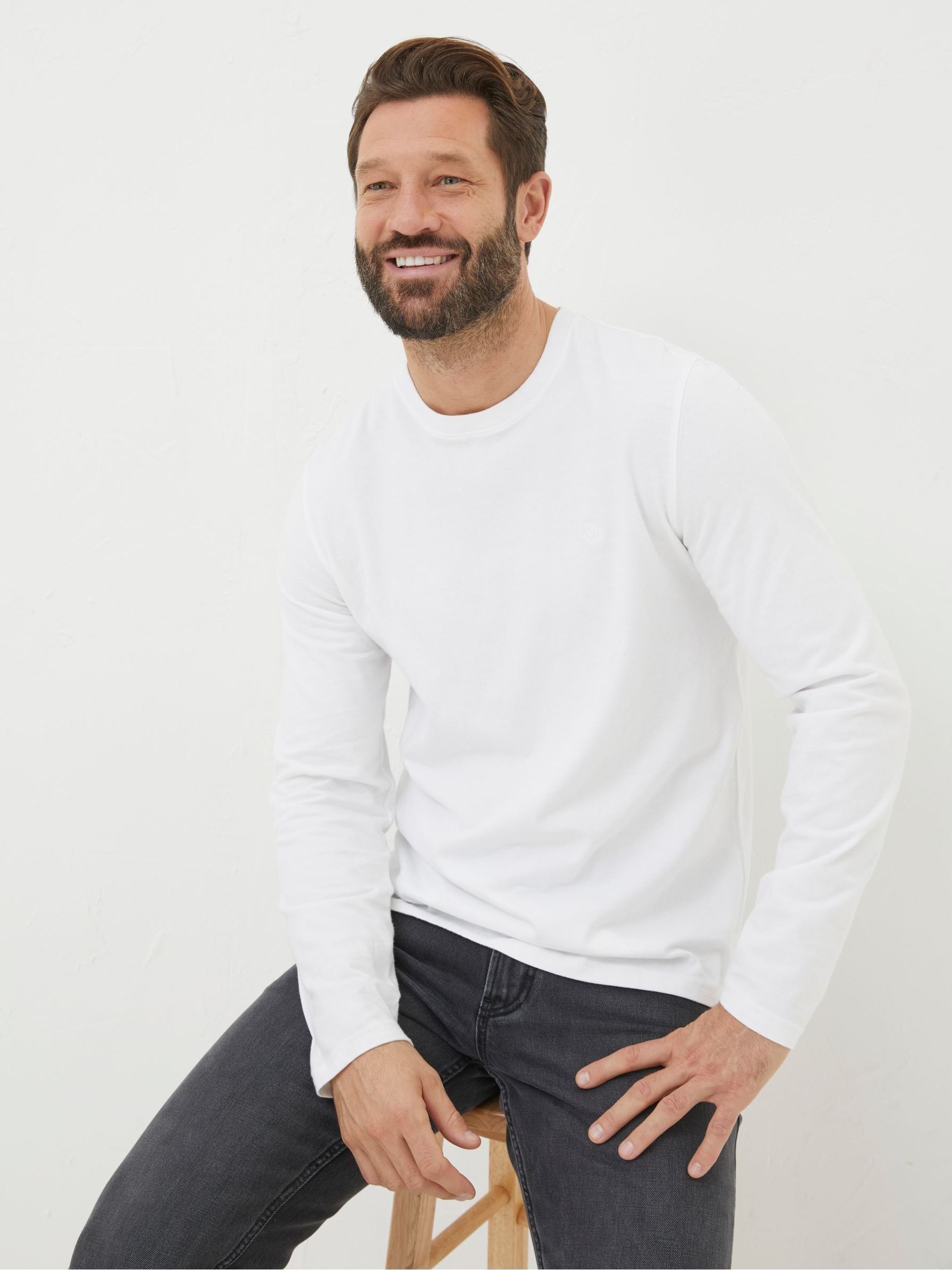 White Long Sleeve Lulworth Crew Neck T-Shirt - Image 1 of 4