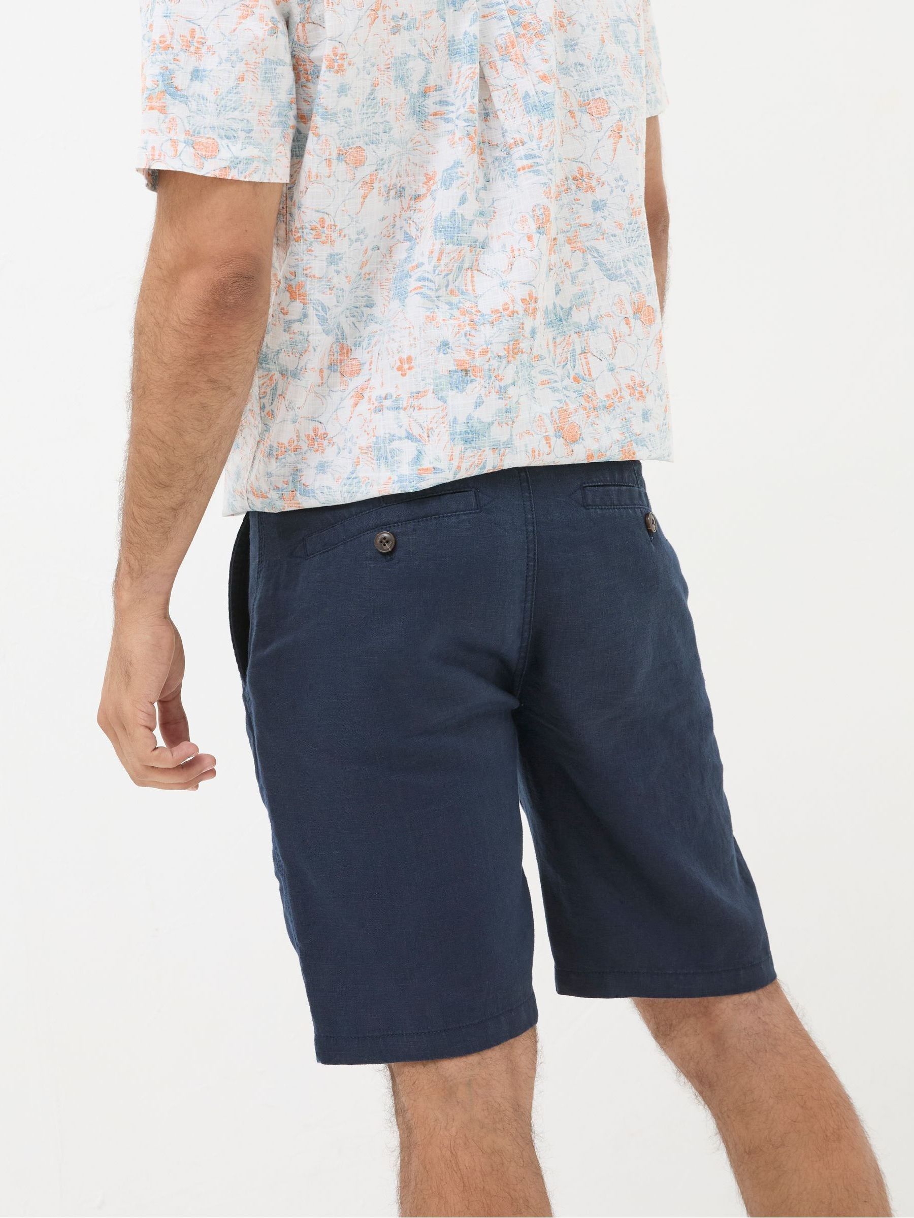 Blue Linen Flat Front Chino Shorts - Image 2 of 5 Blue Linen Flat Front Chino Shorts - Image 2 of 5