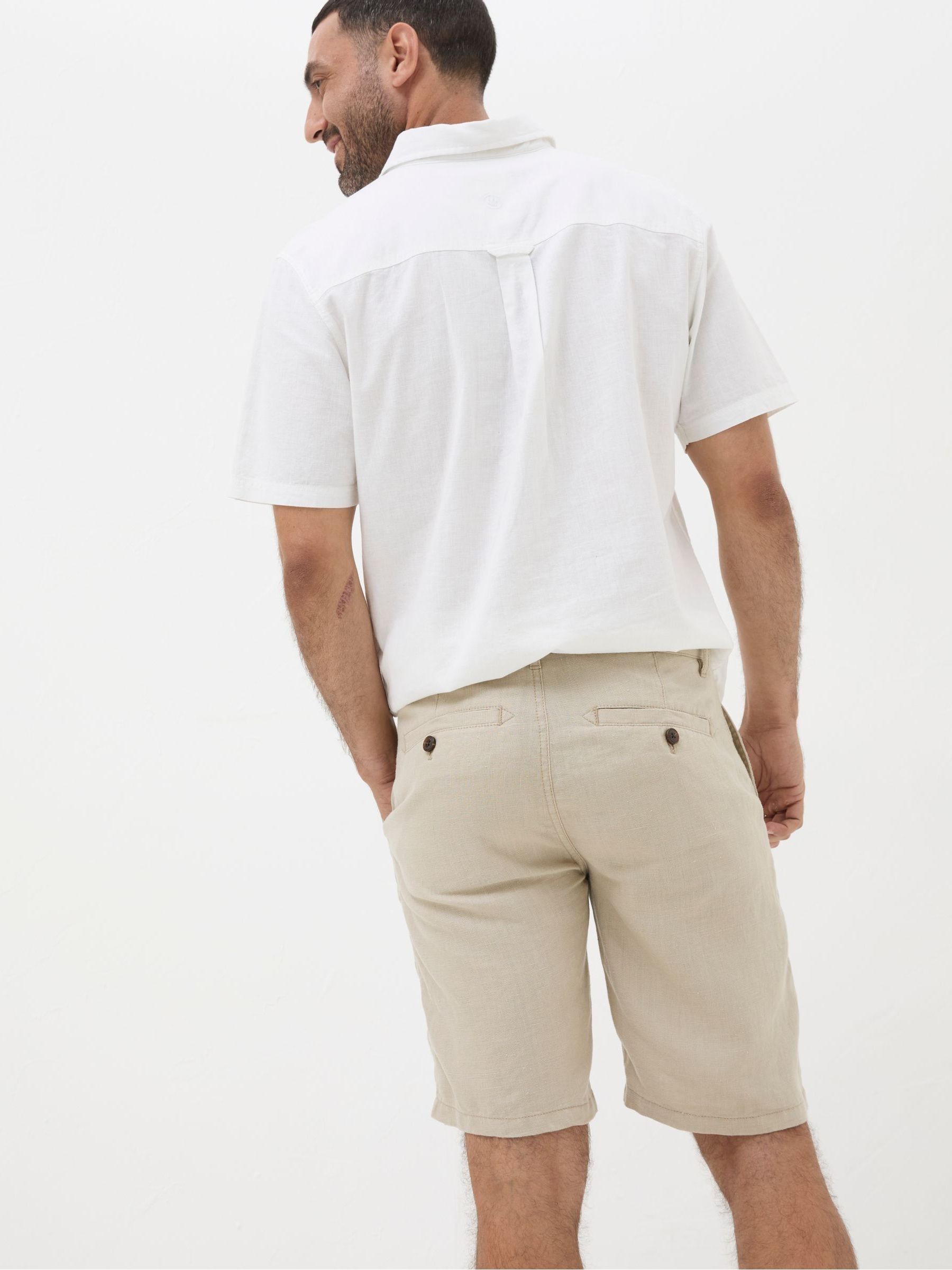 Stone Linen Flat Front Chino Shorts - Image 2 of 6 Stone Linen Flat Front Chino Shorts - Image 2 of 6