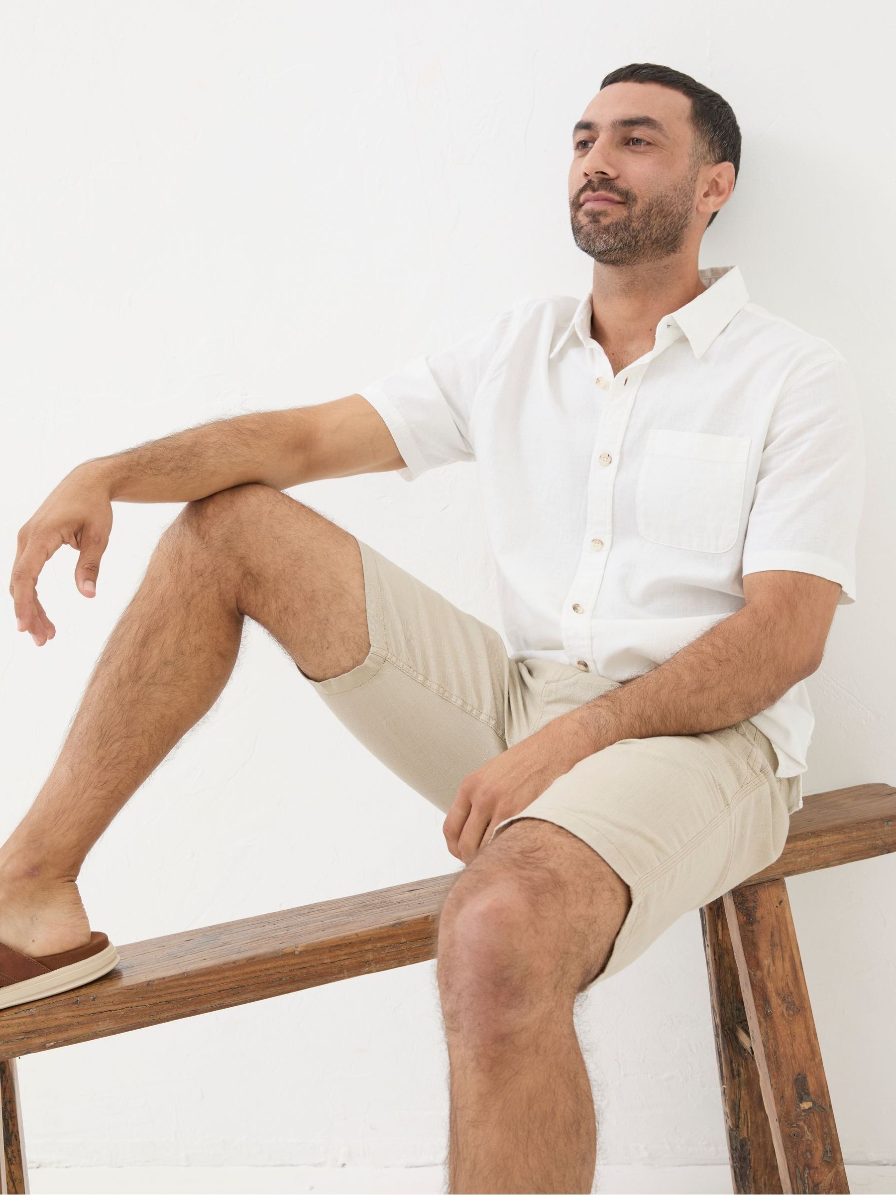 Stone Linen Flat Front Chino Shorts - Image 4 of 6