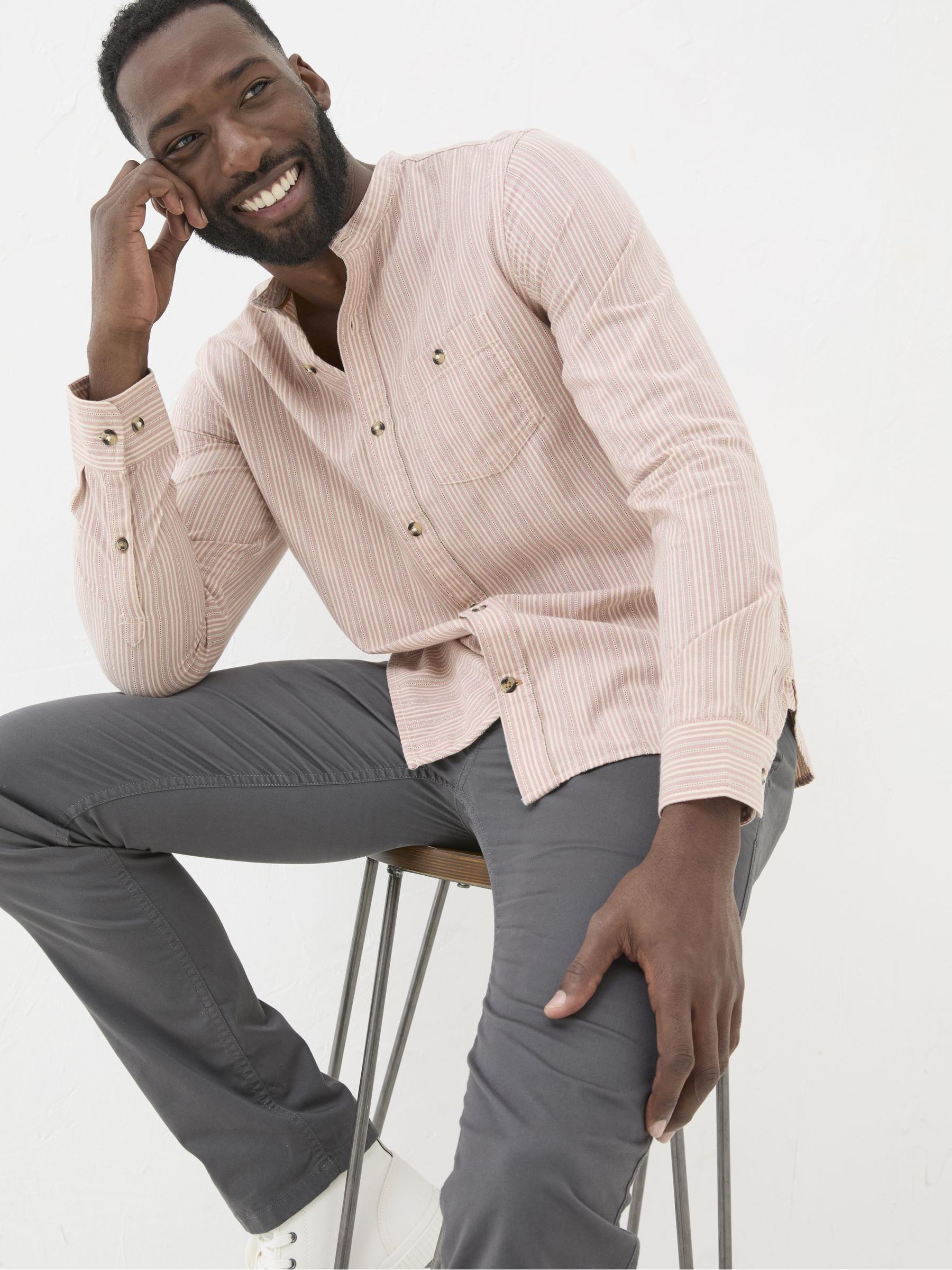 Pink Long Sleeve Stripe Grandad Shirt - Image 1 of 5