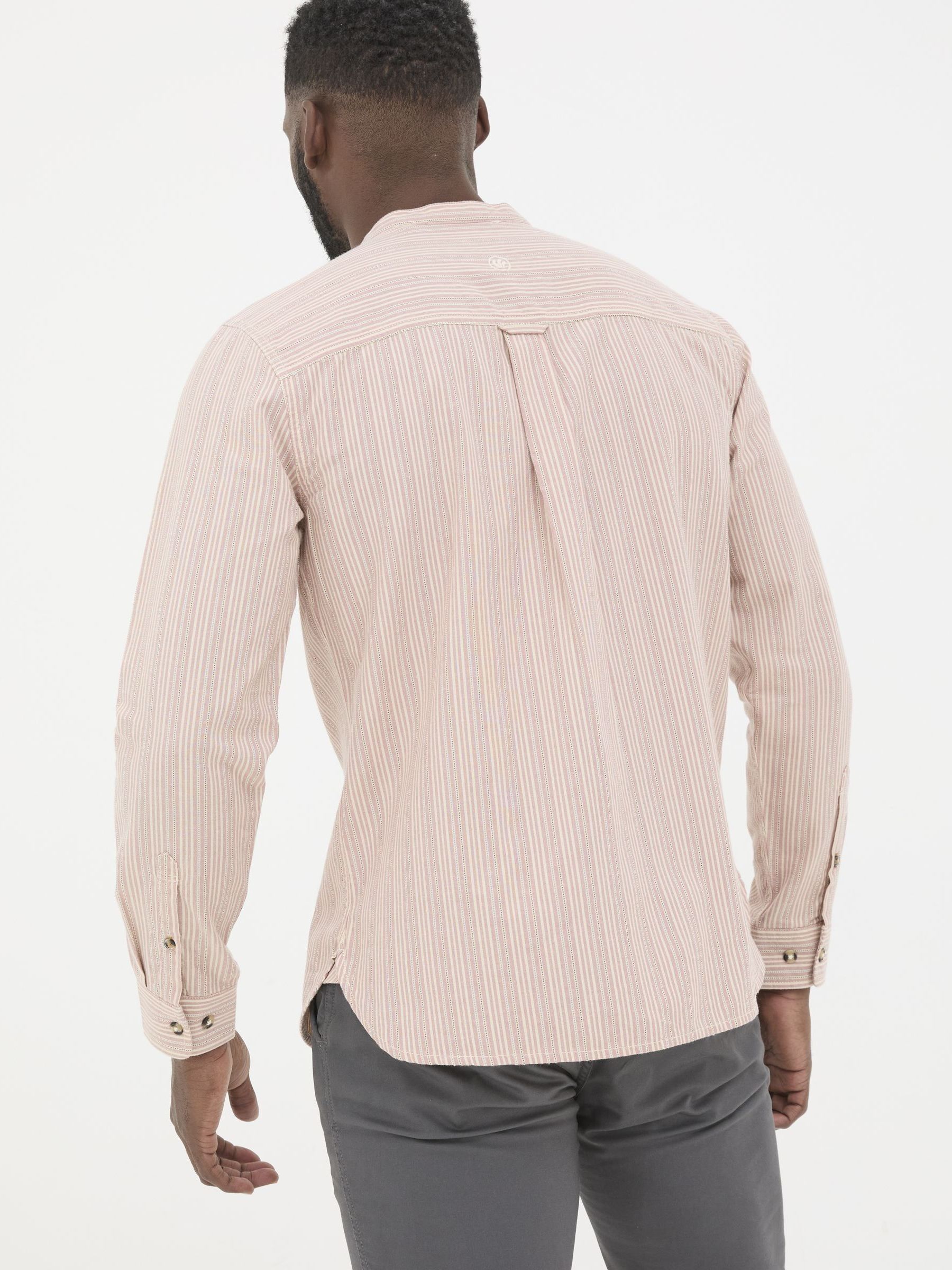 Pink Long Sleeve Stripe Grandad Shirt - Image 2 of 5 Pink Long Sleeve Stripe Grandad Shirt - Image 2 of 5