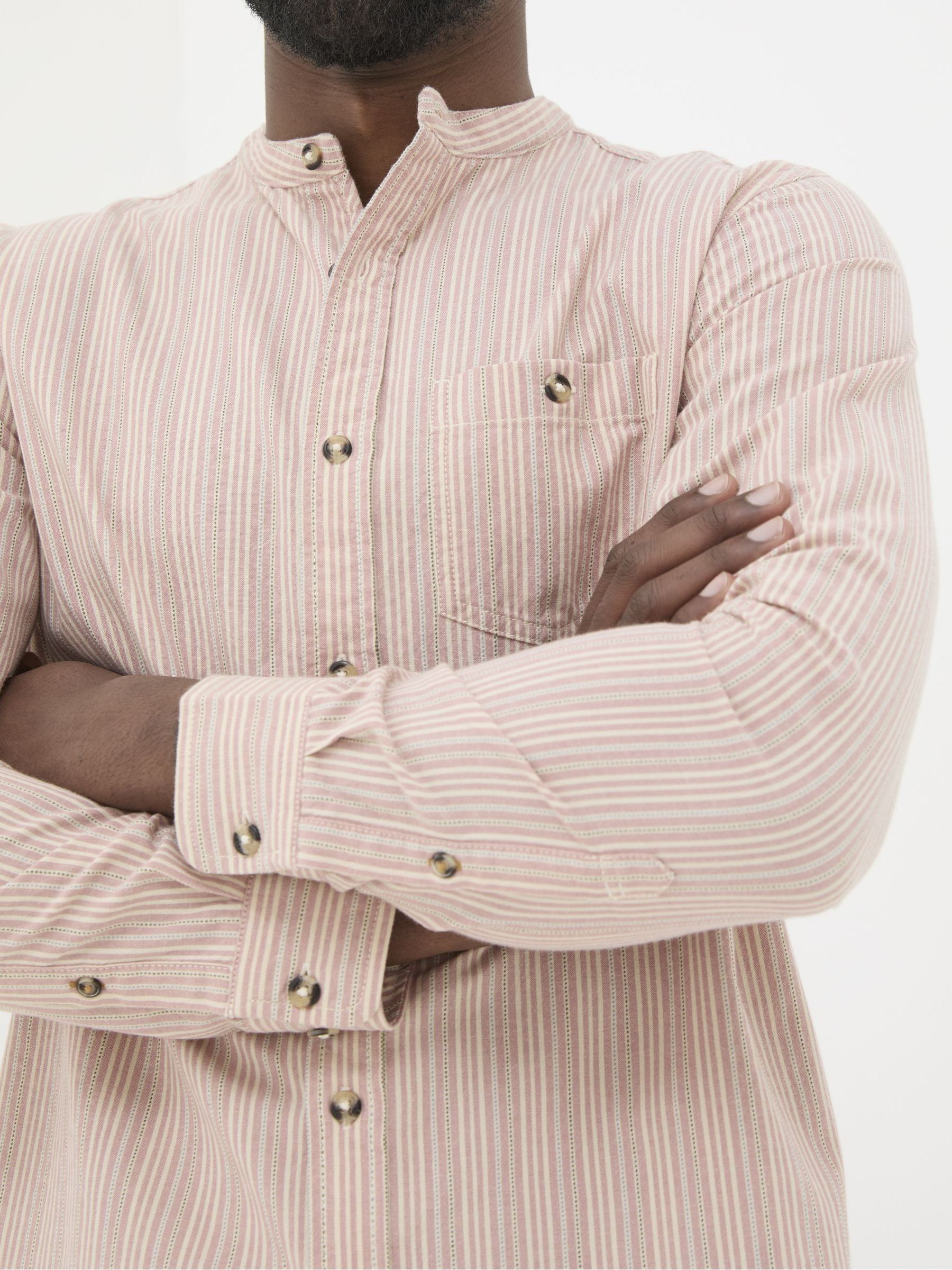 Pink Long Sleeve Stripe Grandad Shirt - Image 4 of 5