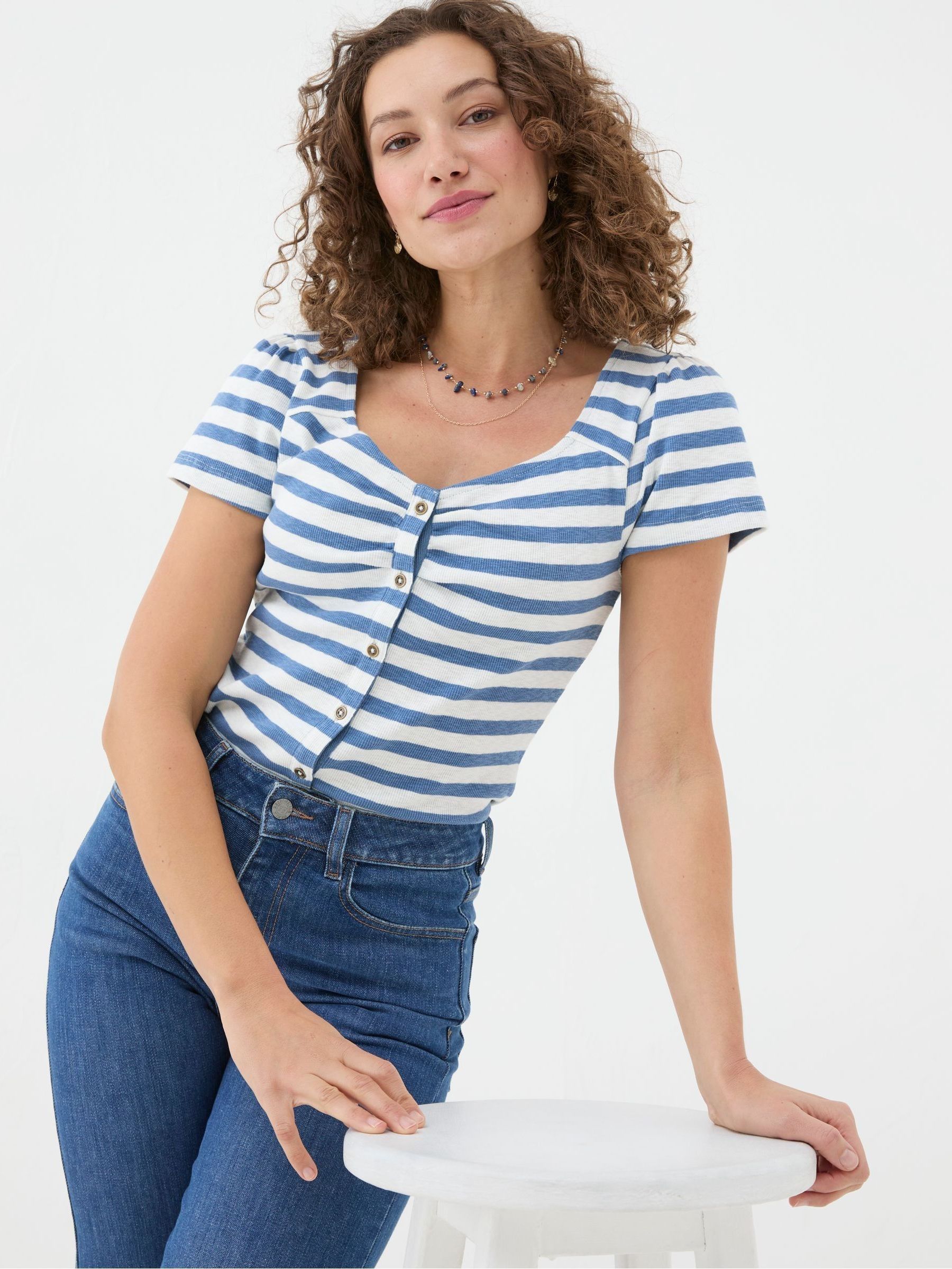 Carly Blue Short Sleeve Top - Image 3 of 5