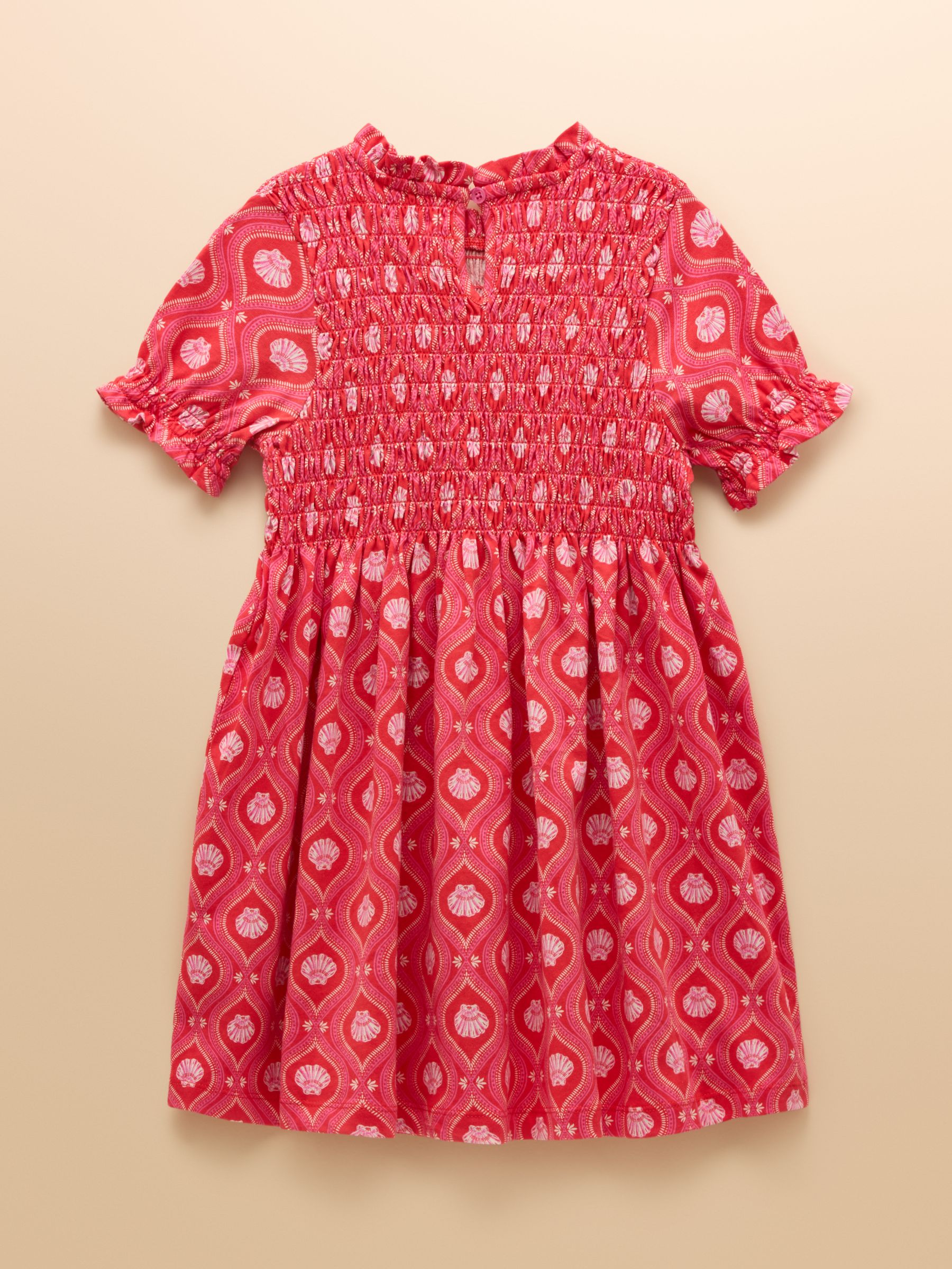 Gracie Pink Shell Print Short Sleeve Shirred Dress - Image 2 of 4