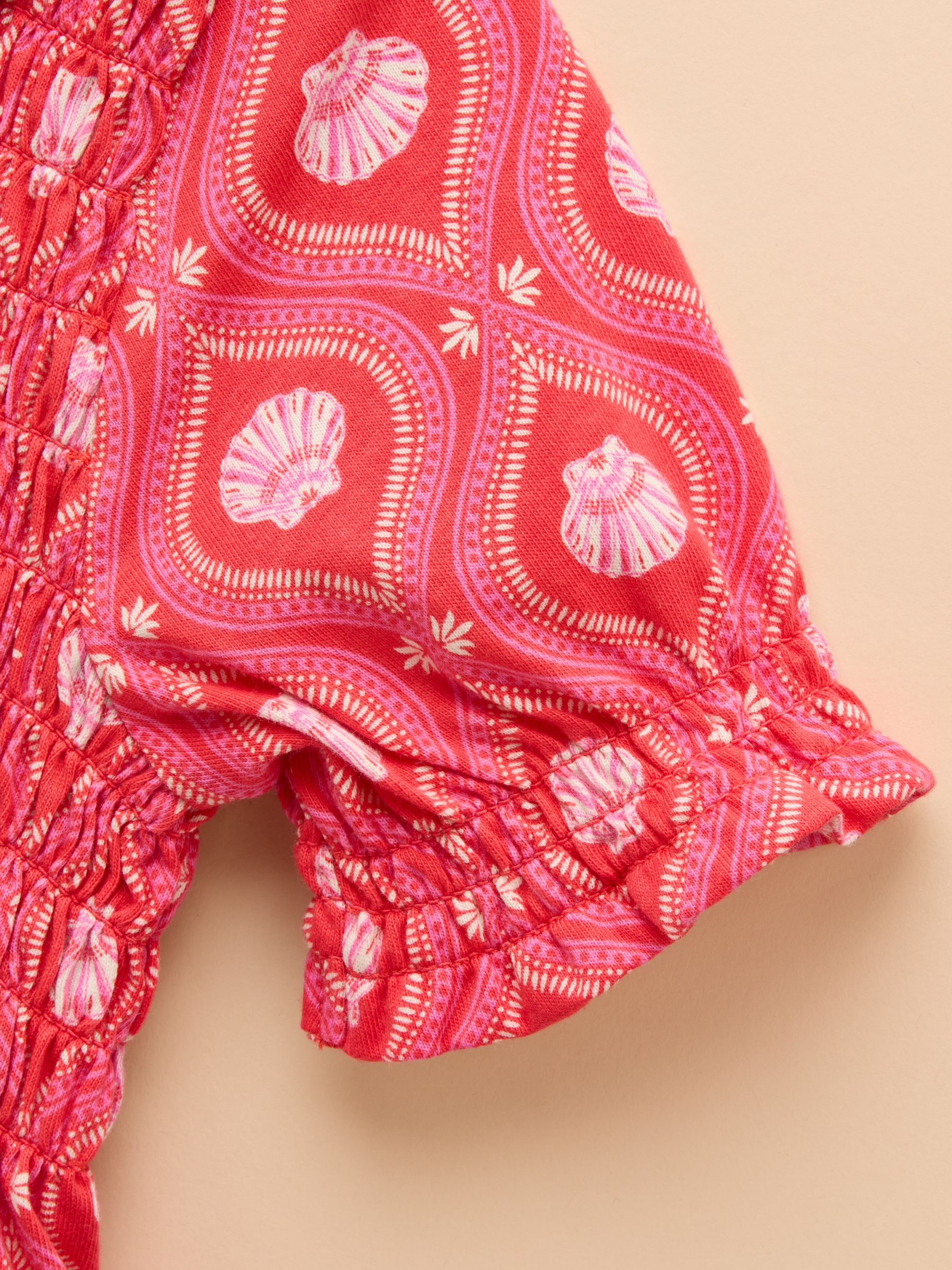 Gracie Pink Shell Print Short Sleeve Shirred Dress - Image 4 of 4