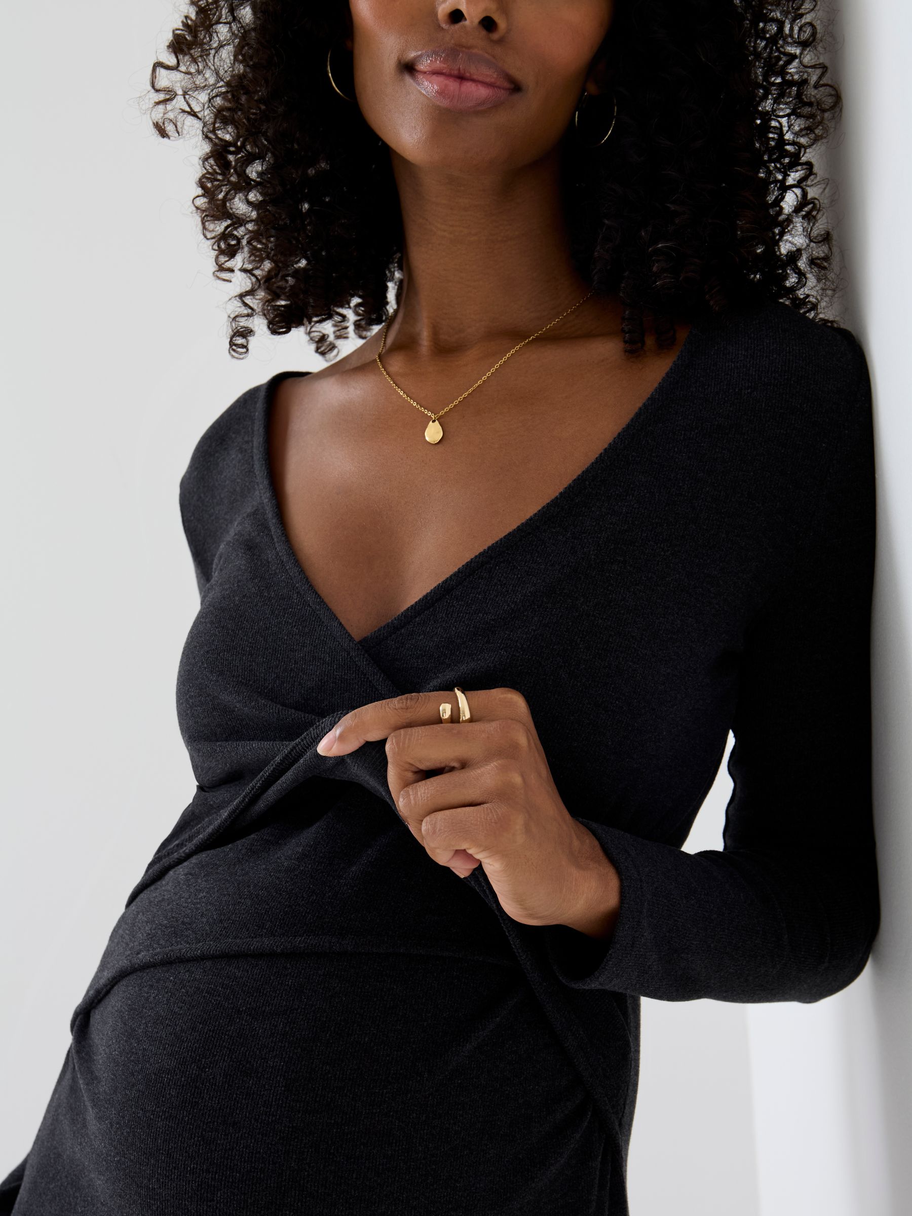 Charcoal Grey Ribbed Wrap Midi Maternity Dress - Image 6 of 6