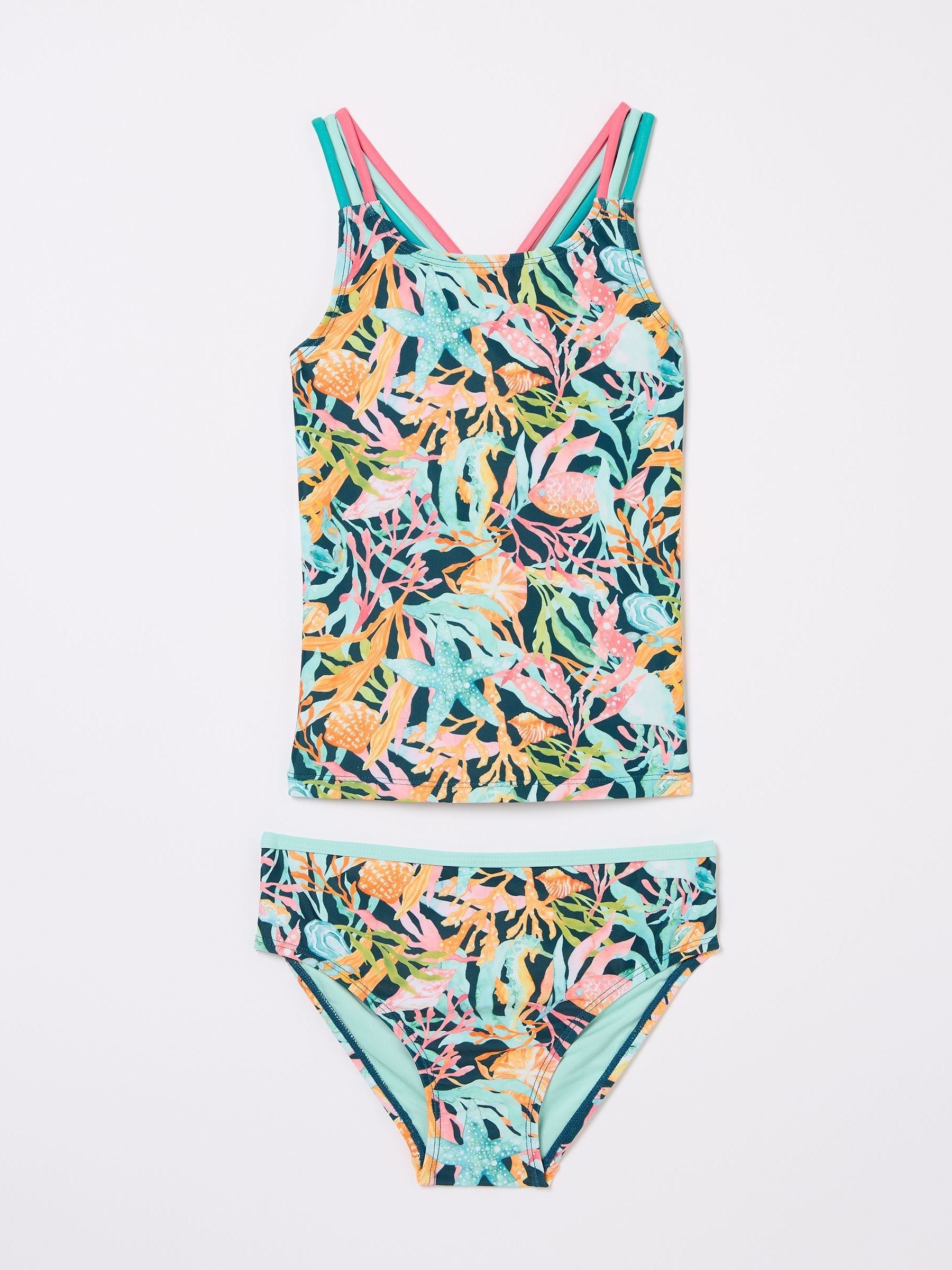 Coral Teal Blue Coral Print Tankini - Image 1 of 1 Coral Teal Blue Coral Print Tankini - Image 1 of 1
