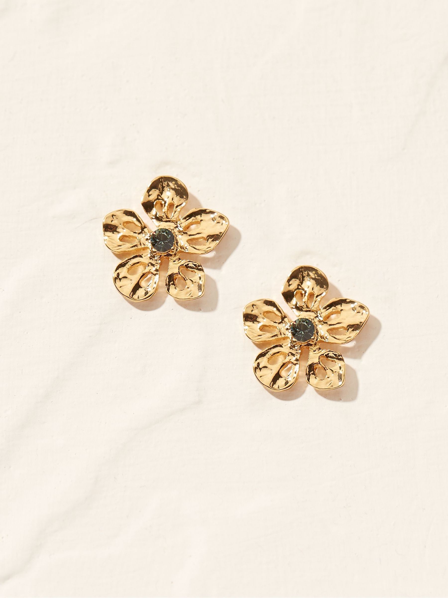 Gold Tone Copper & Black Large Flower Studs Earrings - Image 1 of 2