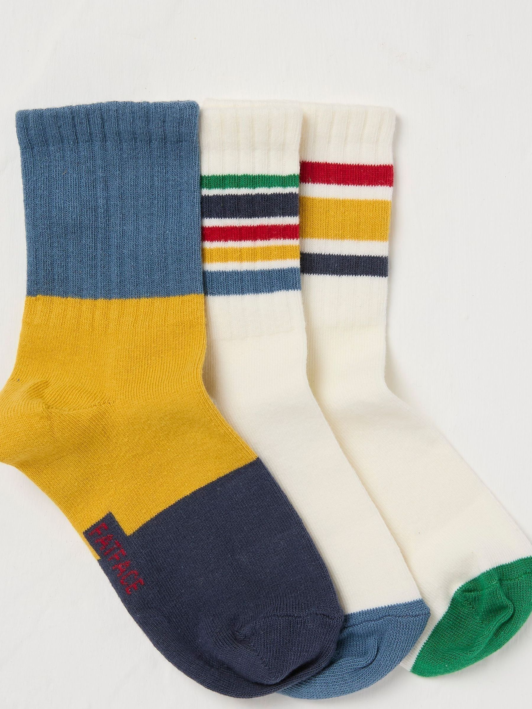 3 Pack Stripe Sock White/Blue Stripe Sport Socks 3 Pack - Image 1 of 2 3 Pack Stripe Sock White/Blue Stripe Sport Socks 3 Pack - Image 1 of 2