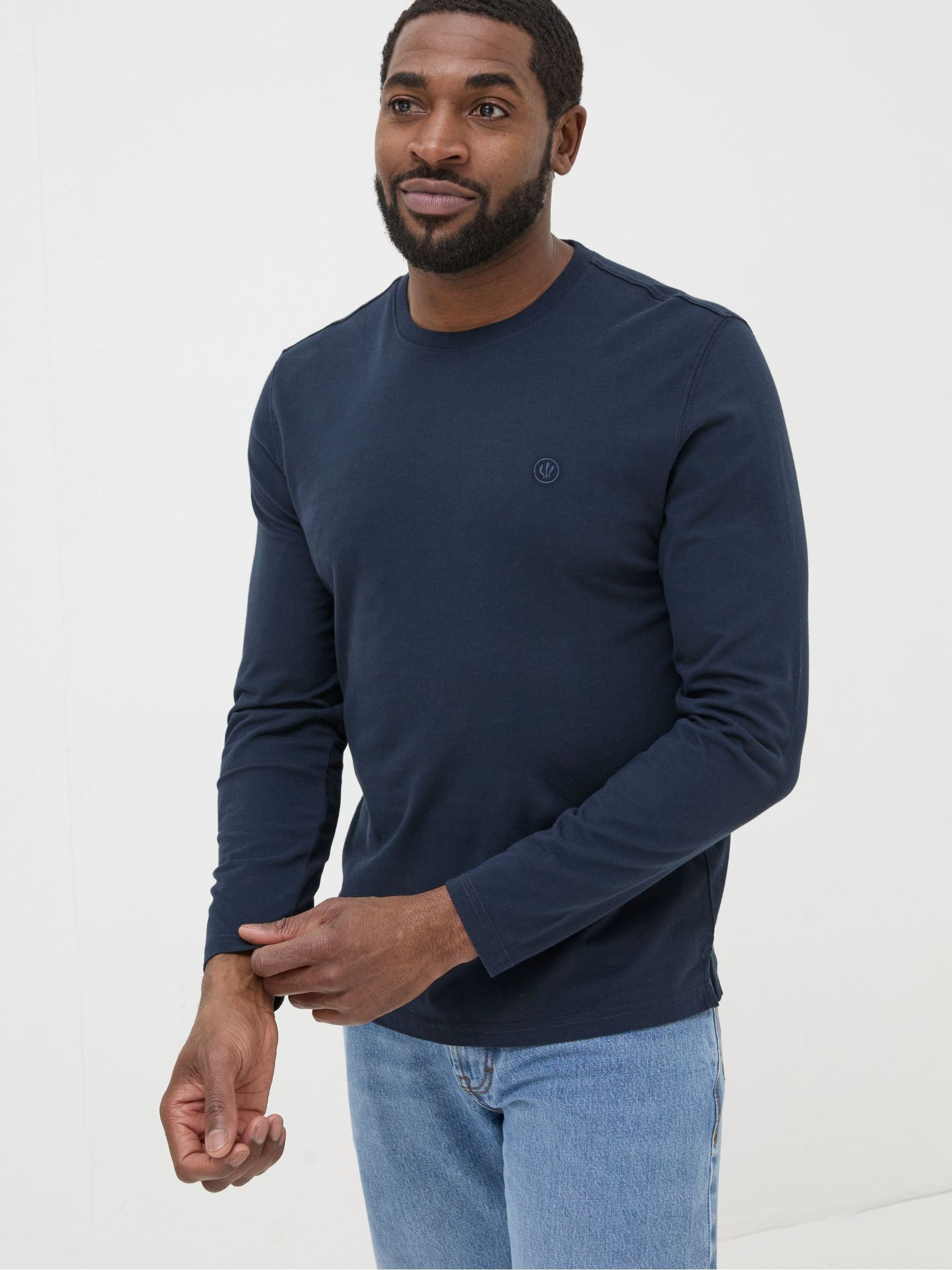 Navy Blue Long Sleeve Lulworth Crew Neck T-Shirt - Image 1 of 5