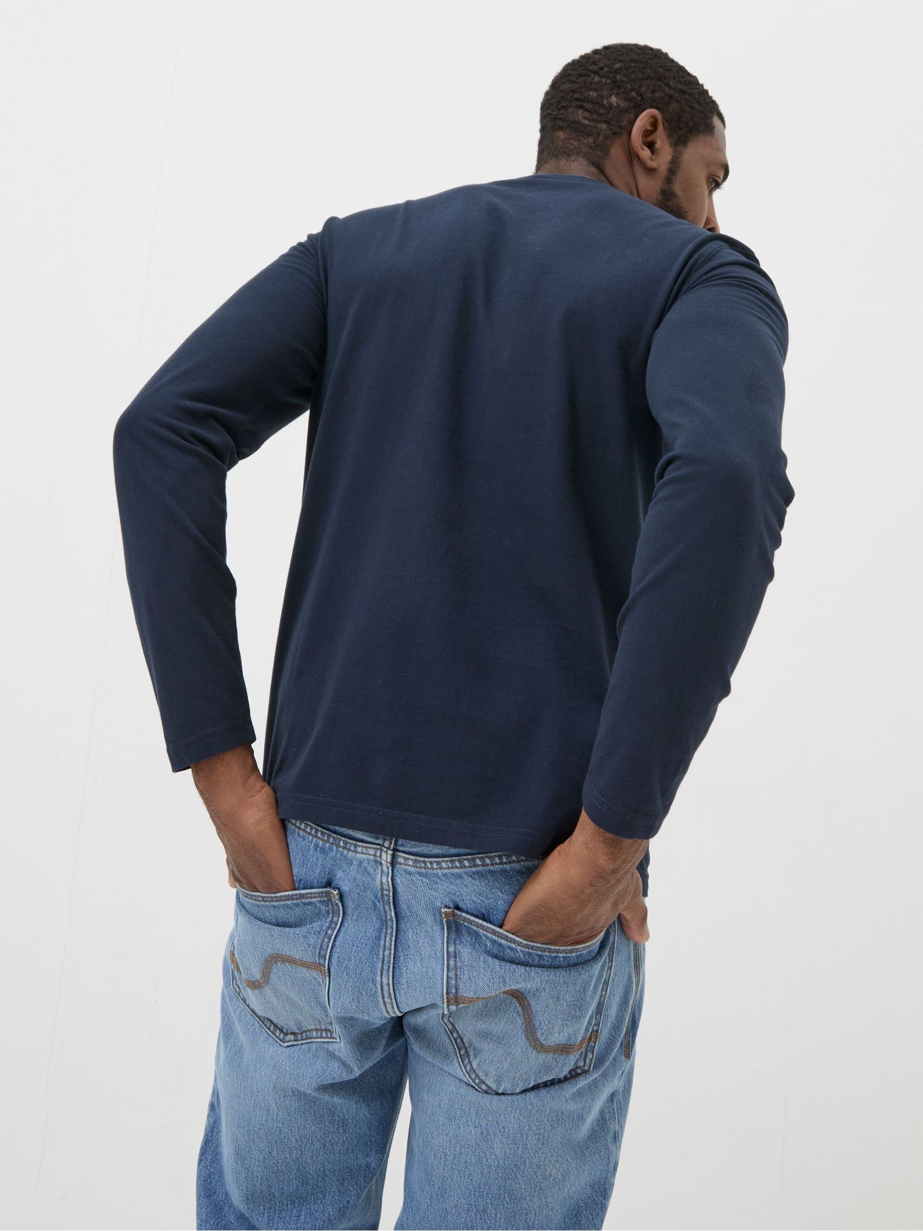 Navy Blue Long Sleeve Lulworth Crew Neck T-Shirt - Image 2 of 5