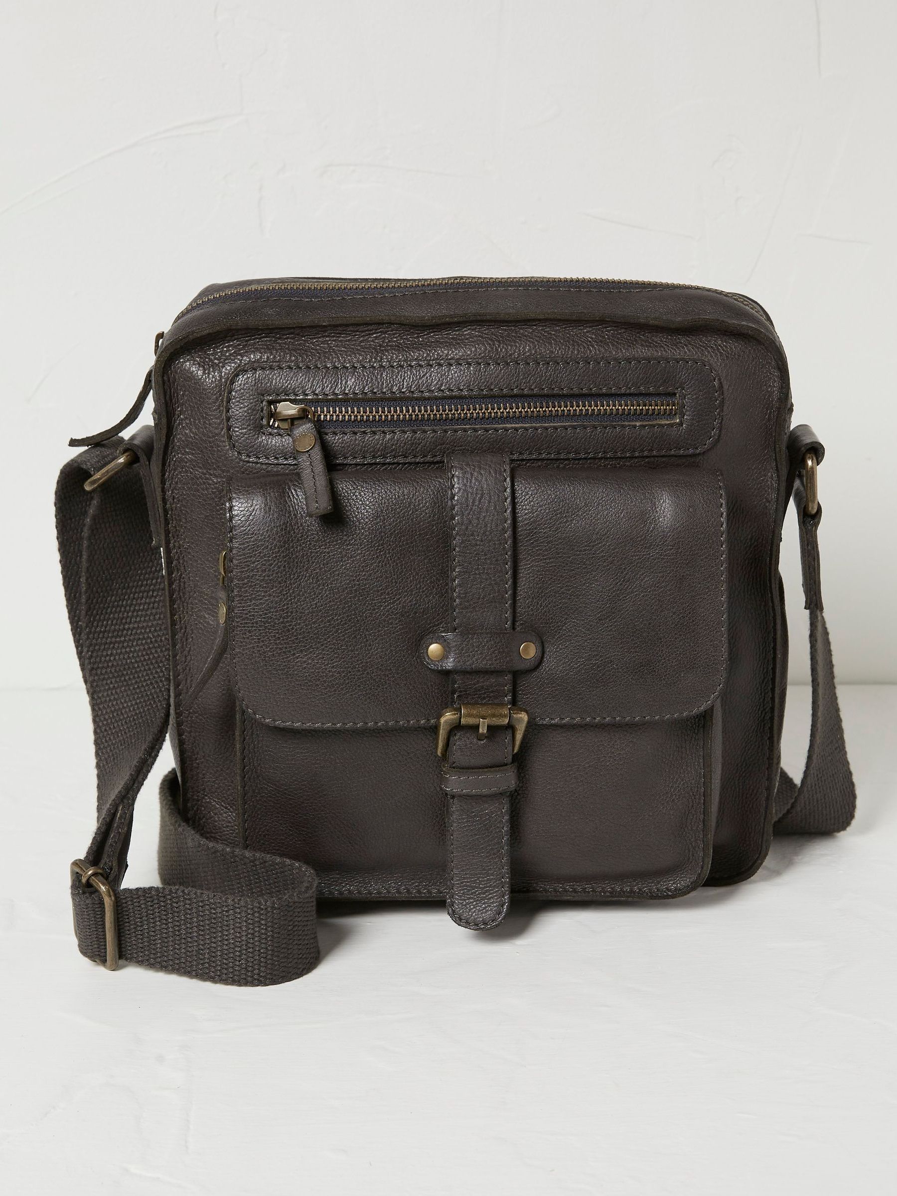 Bramdean Grey Leather Crossbody Bag - Image 1 of 2