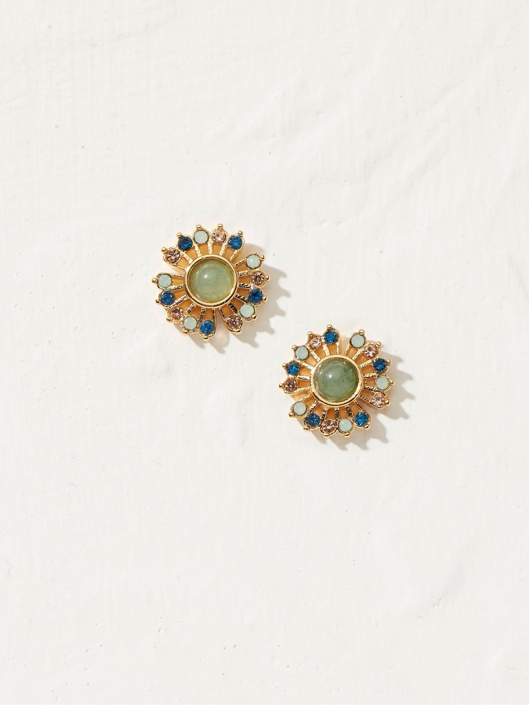 Gold Tone Copper & Black Multi Gem Disc Studs Earrings - Image 1 of 2
