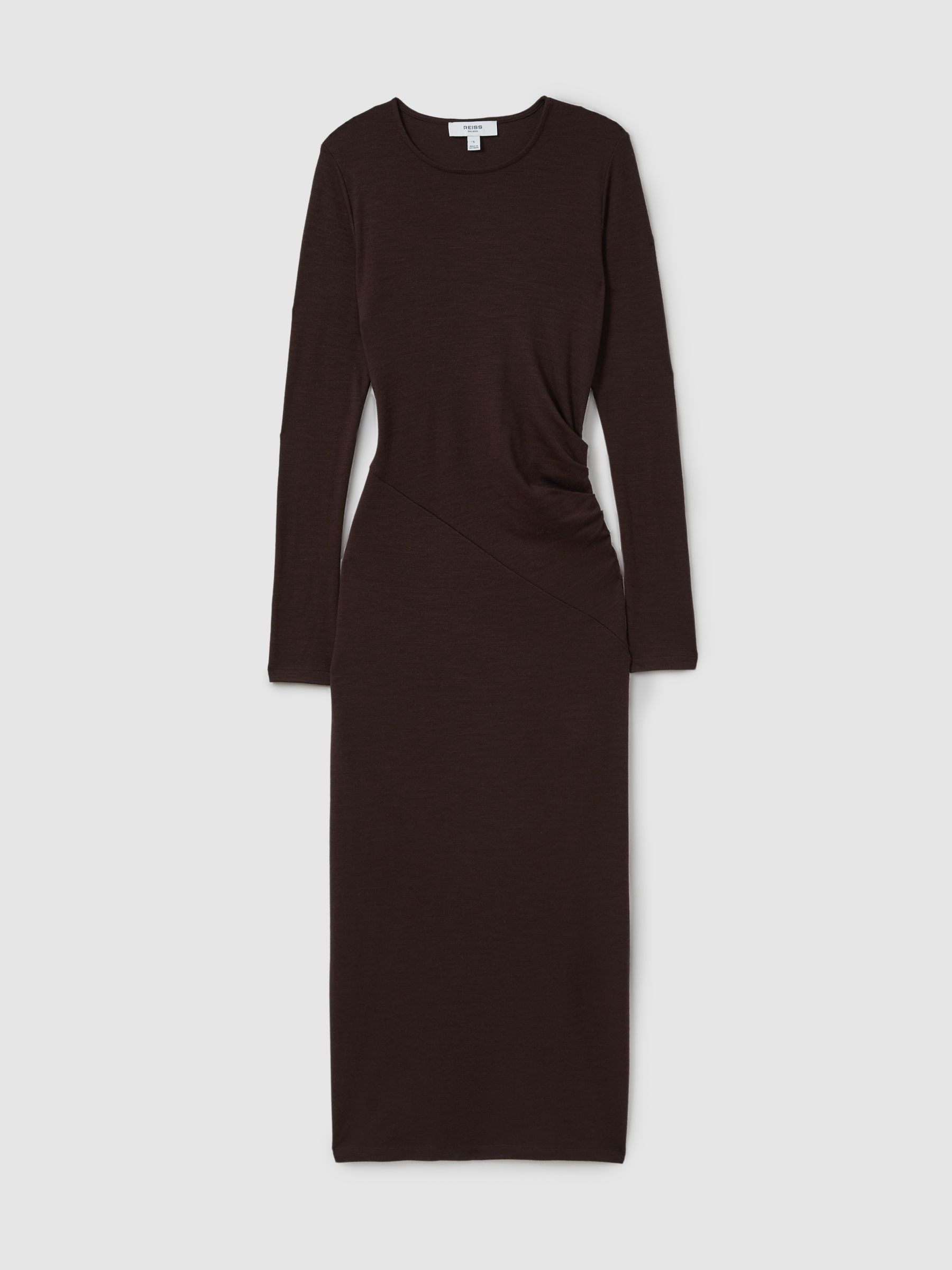 Wool Ruche Detail Midi Dress in Berry - Image 2 of 5