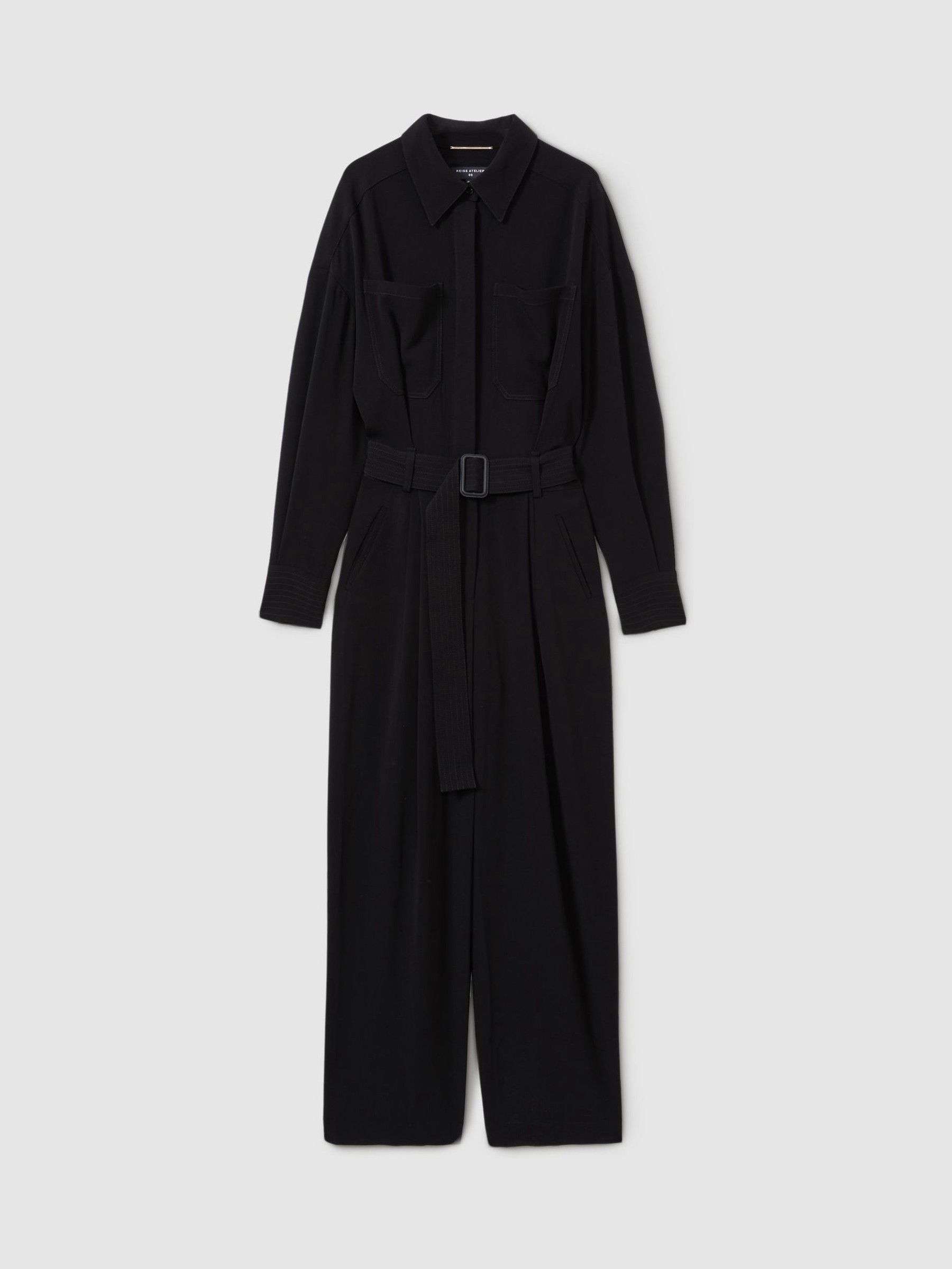Atelier Belted Crepe Jumpsuit in Black - Image 2 of 6