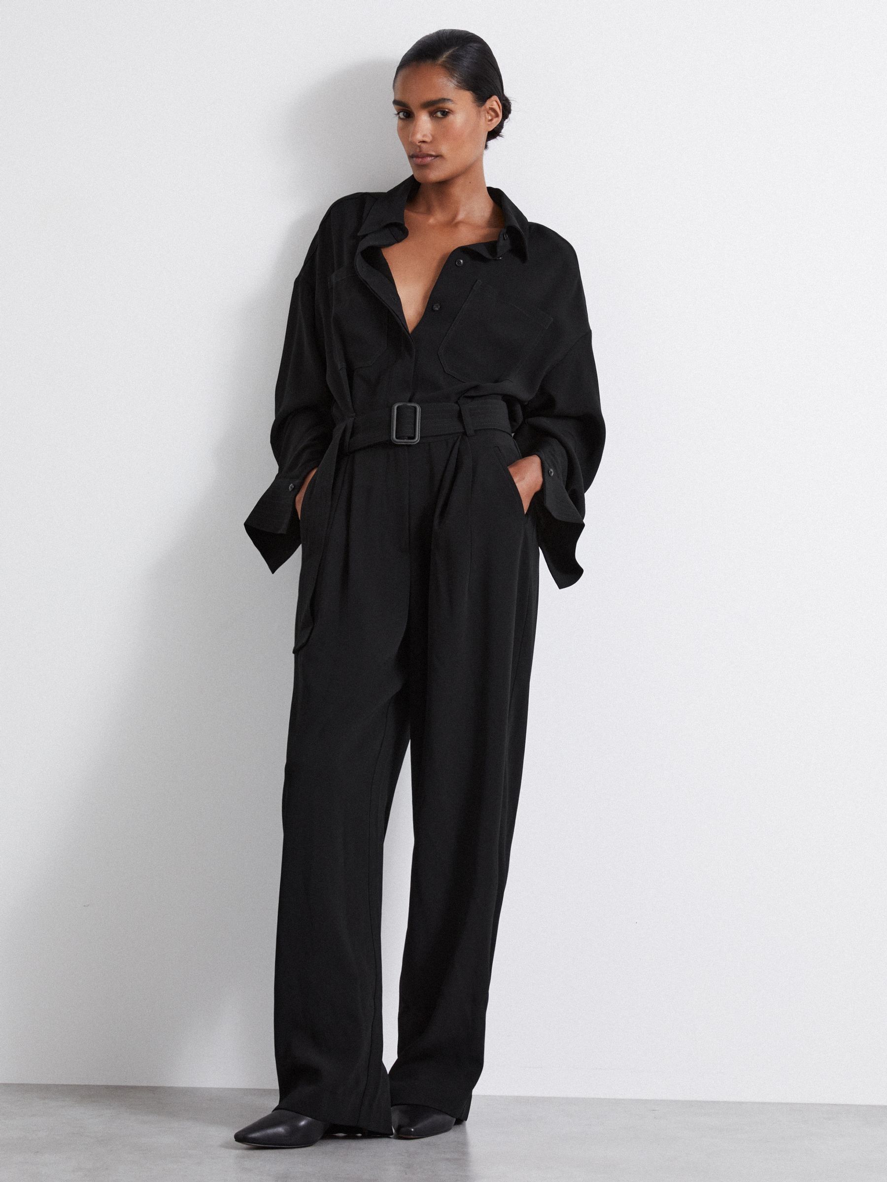 Atelier Belted Crepe Jumpsuit in Black - Image 3 of 6