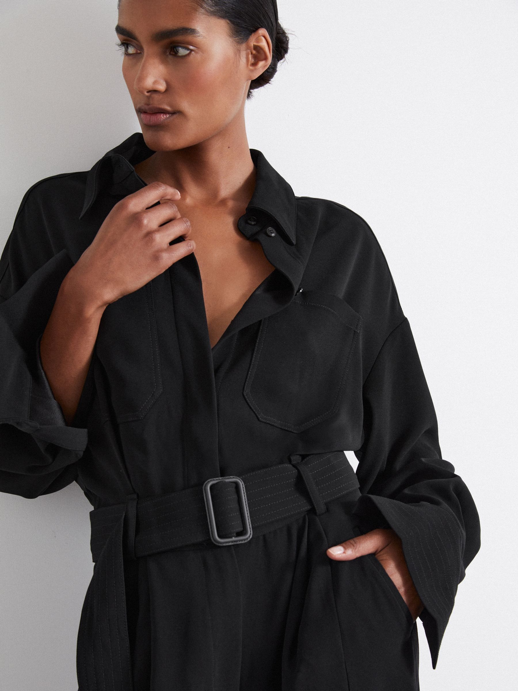 Atelier Belted Crepe Jumpsuit in Black - Image 4 of 6