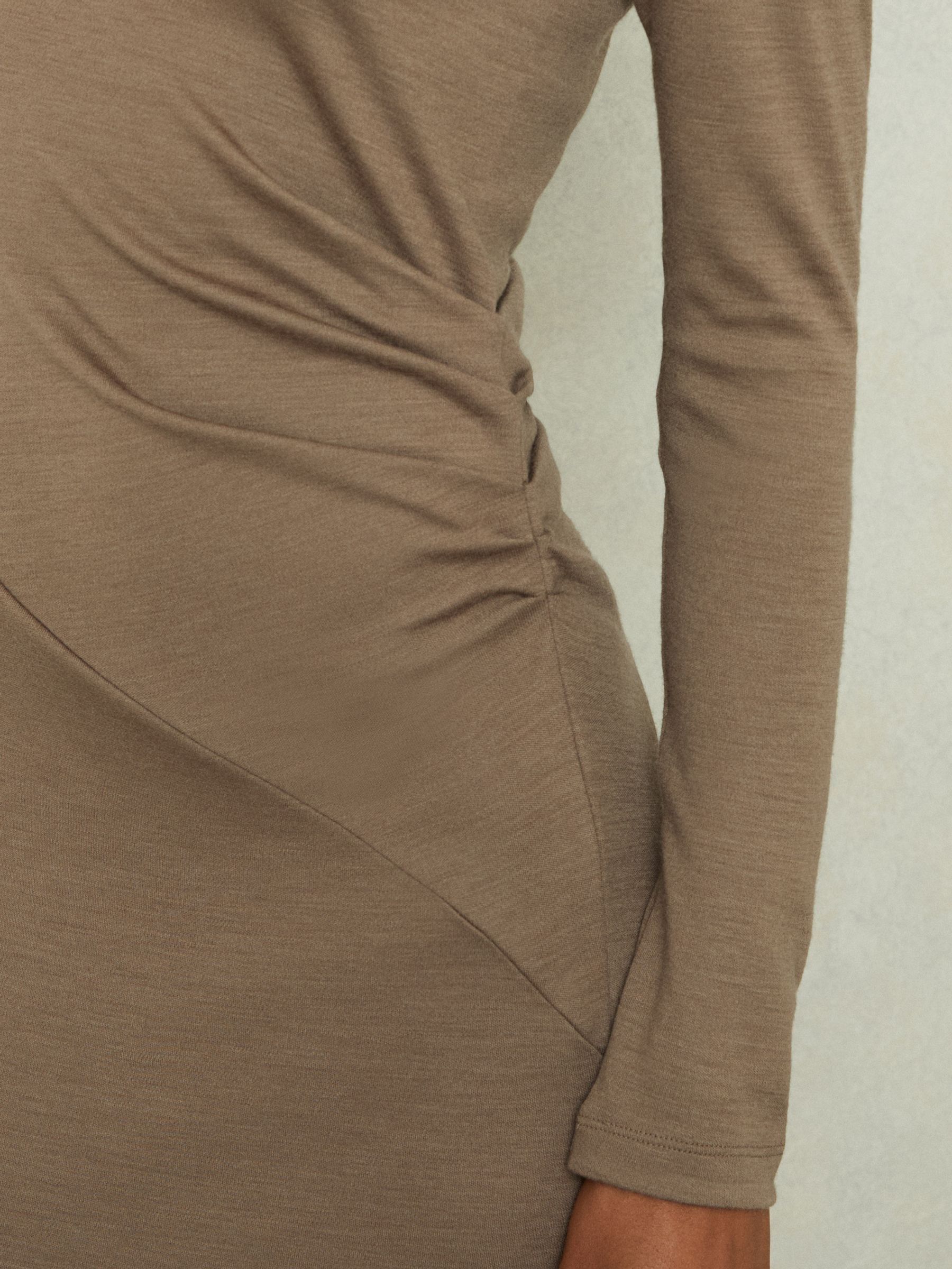 Petite Wool Ruche Detail Midi Dress in Camel - Image 4 of 7