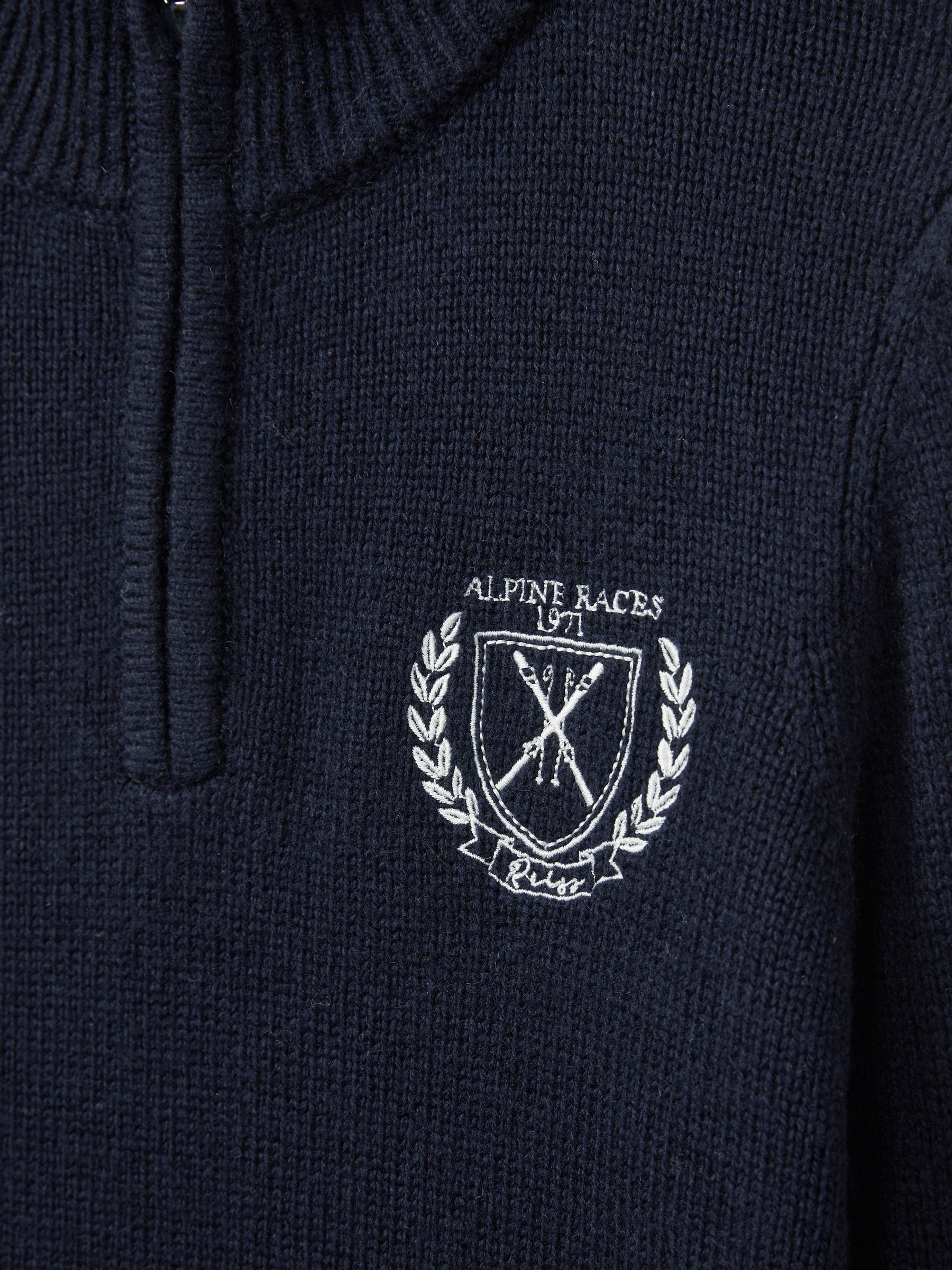9-13 yrs Embroidered Quarter Zip Jumper with Cashmere Wool and Cotton in Navy - Image 4 of 4