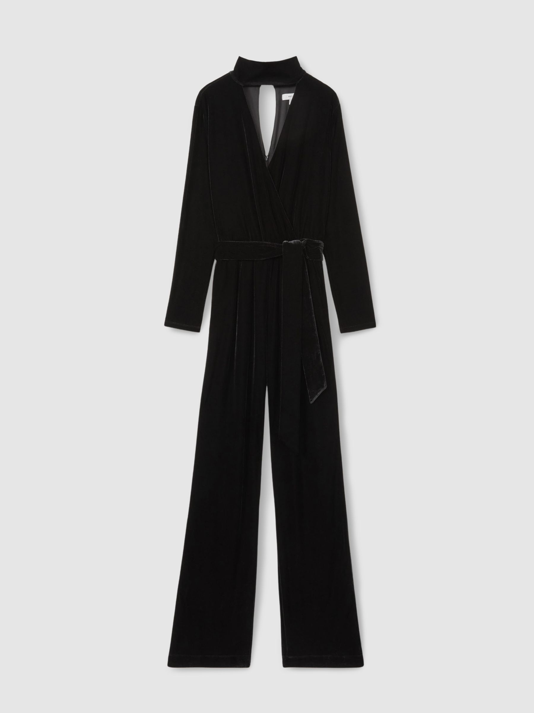 Velvet Belted Wide Leg Jumpsuit in Black - Image 2 of 10