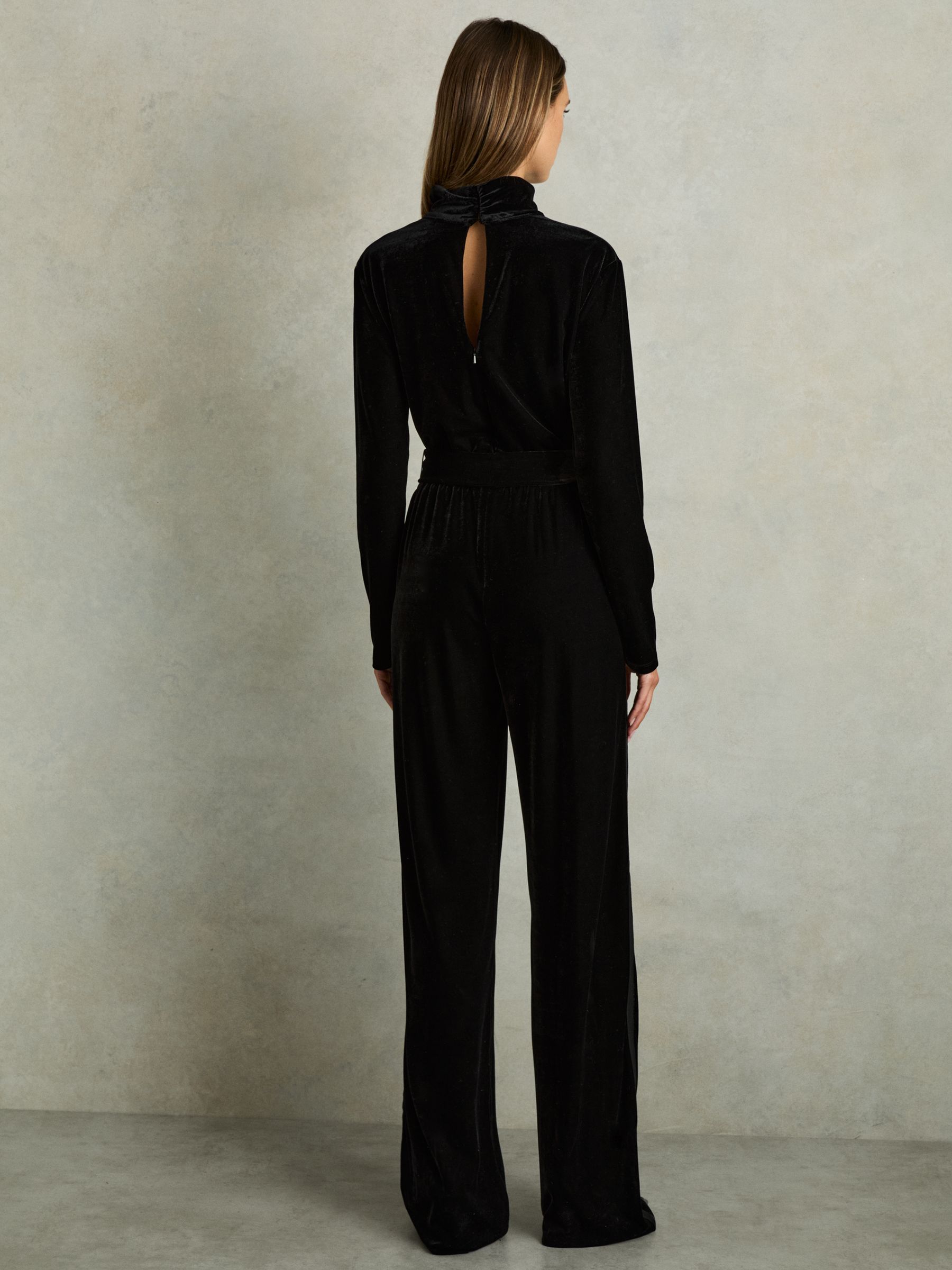 Velvet Belted Wide Leg Jumpsuit in Black - Image 6 of 10