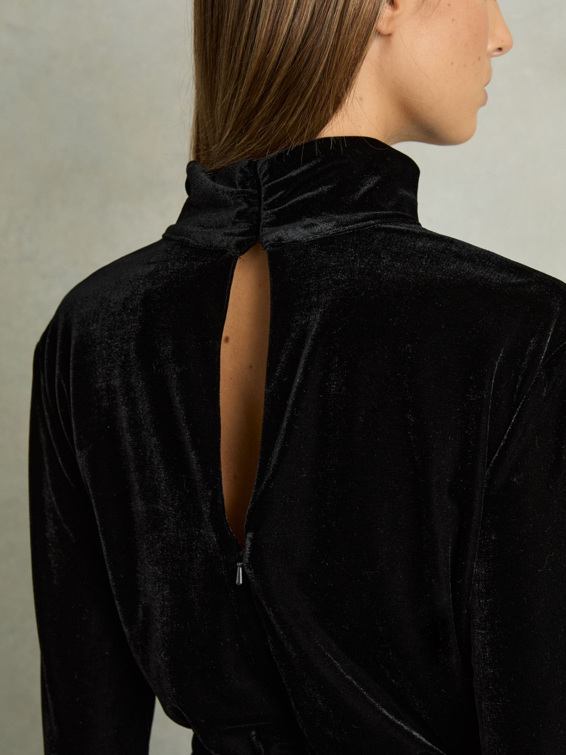 Velvet Belted Wide Leg Jumpsuit in Black - Image 8 of 10