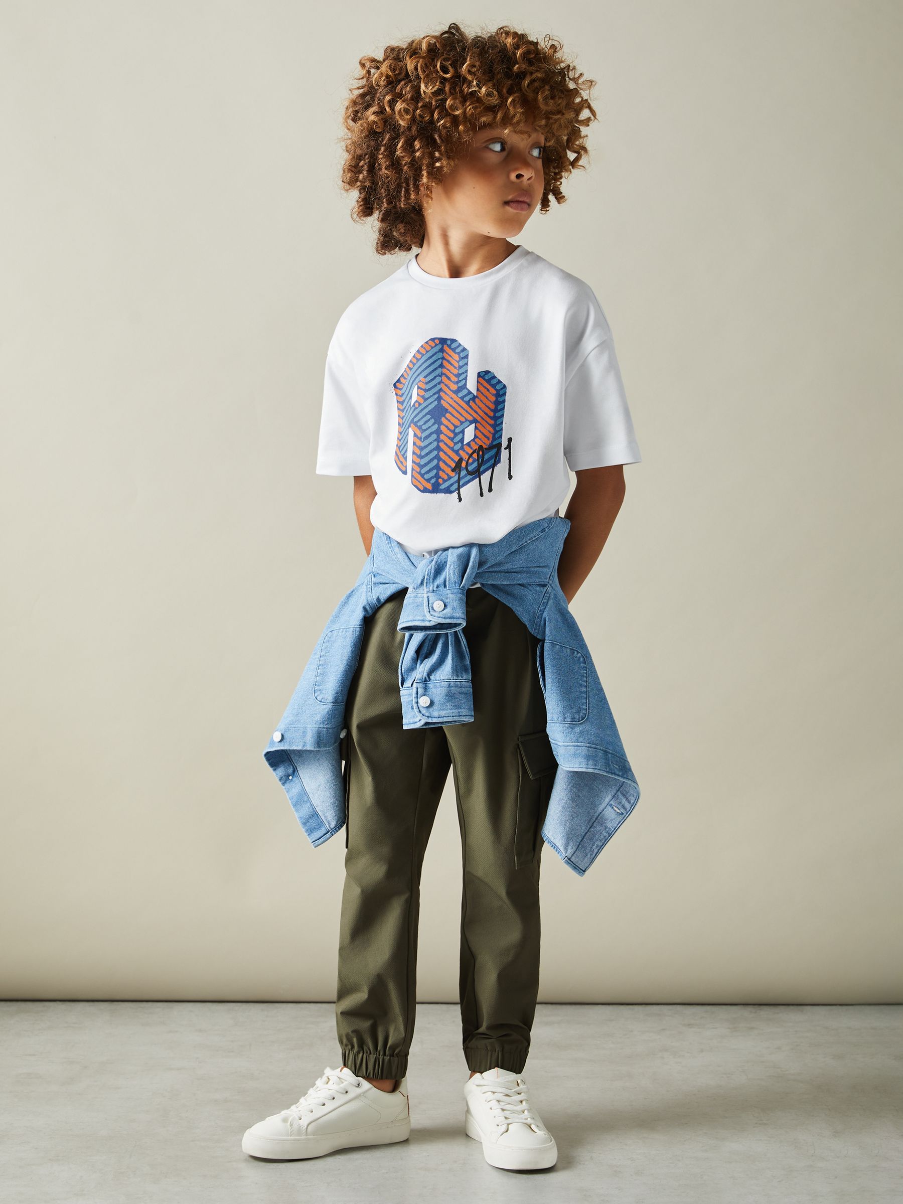 3-9 yrs Oversized Cotton Graffiti Print Crew Neck T-Shirt in Optic White - Image 1 of 4