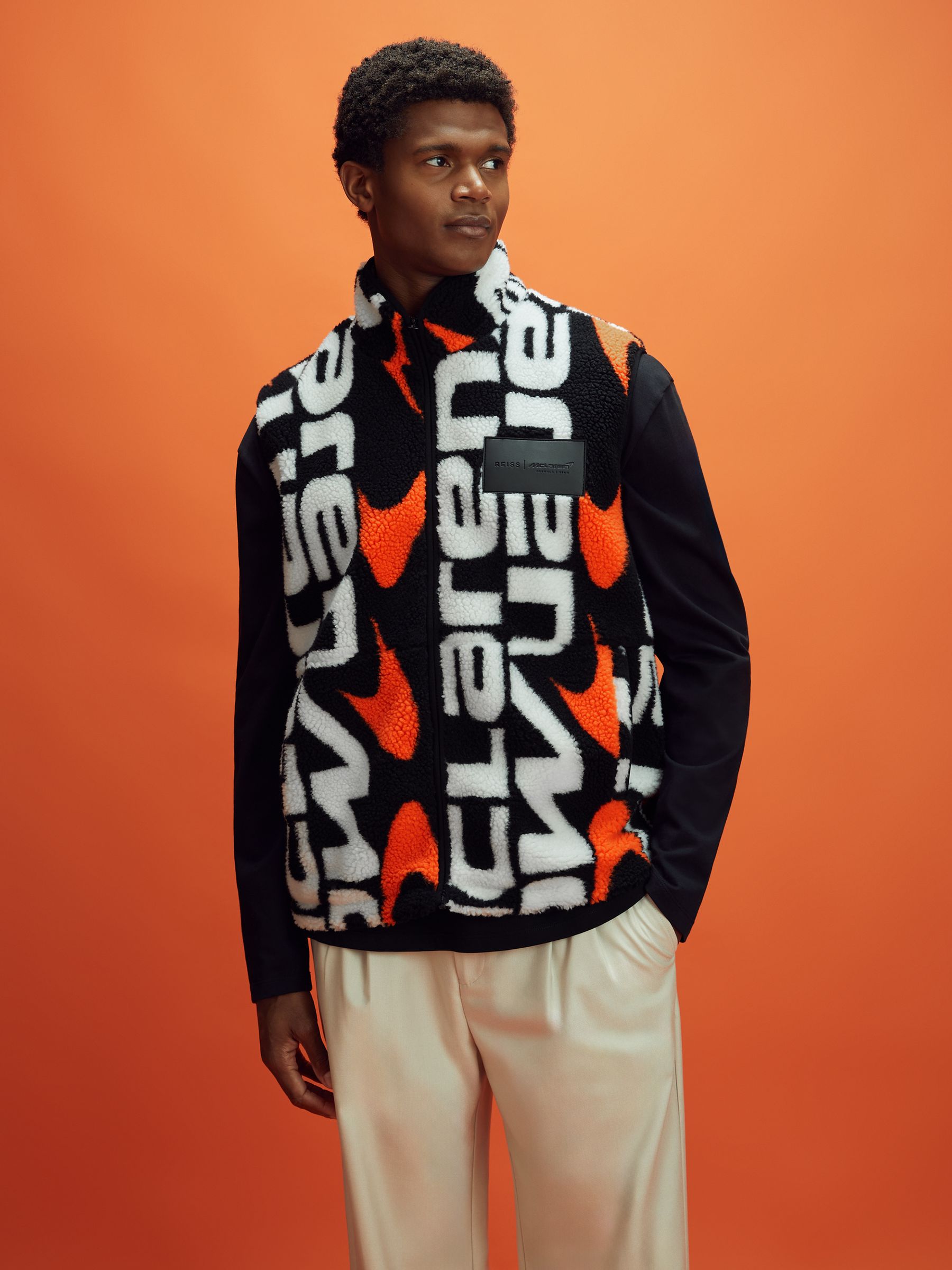 Reiss McLaren F1 Zip-Through Fleece Gilet in Black Multi | REISS Reiss McLaren F1 Zip-Through Fleece Gilet in Black Multi | REISS