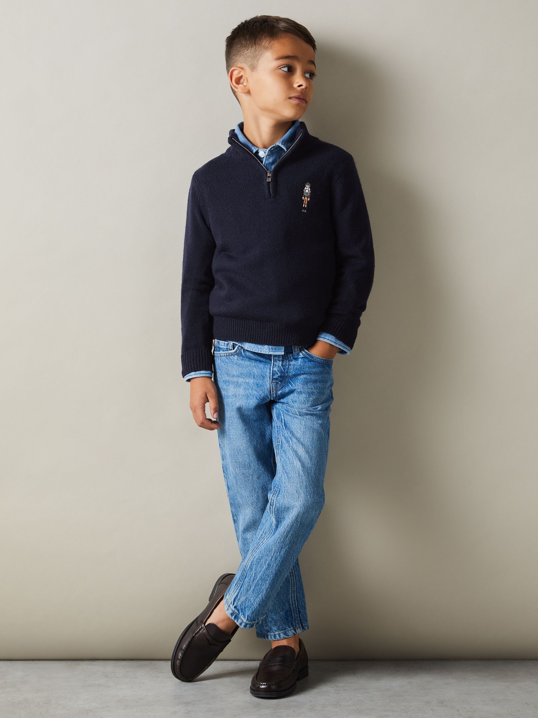 3-9 yrs Half-Zip Funnel Neck Jumper in Navy - Image 1 of 4