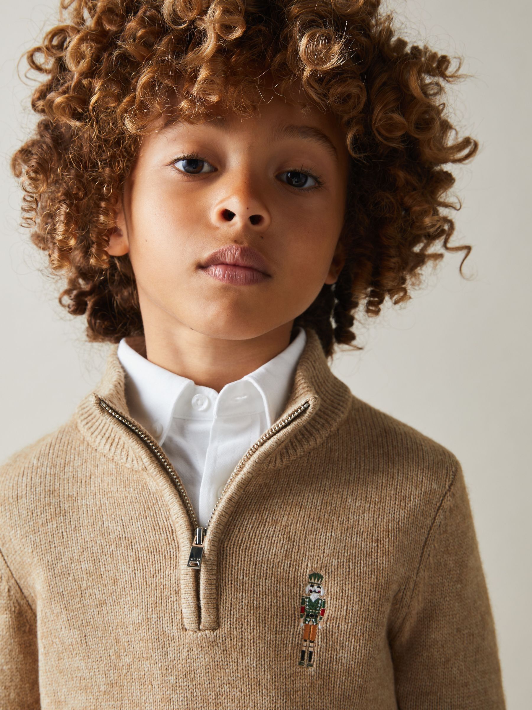 3-9 yrs Half-Zip Funnel Neck Jumper in Camel Brown Melange - Image 3 of 4