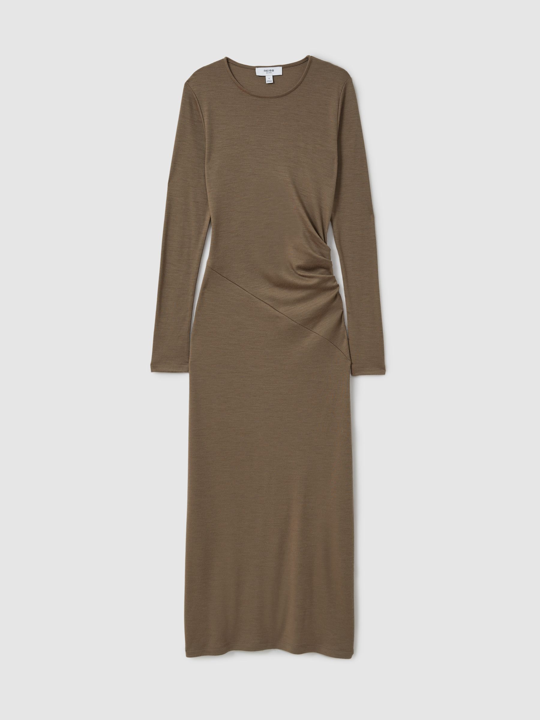 【海外限定】REISSワンピース☆Sloane Wool Ruche Detail Midi D Reiss Wool Ruche Detail Midi Dress in Camel | REISS