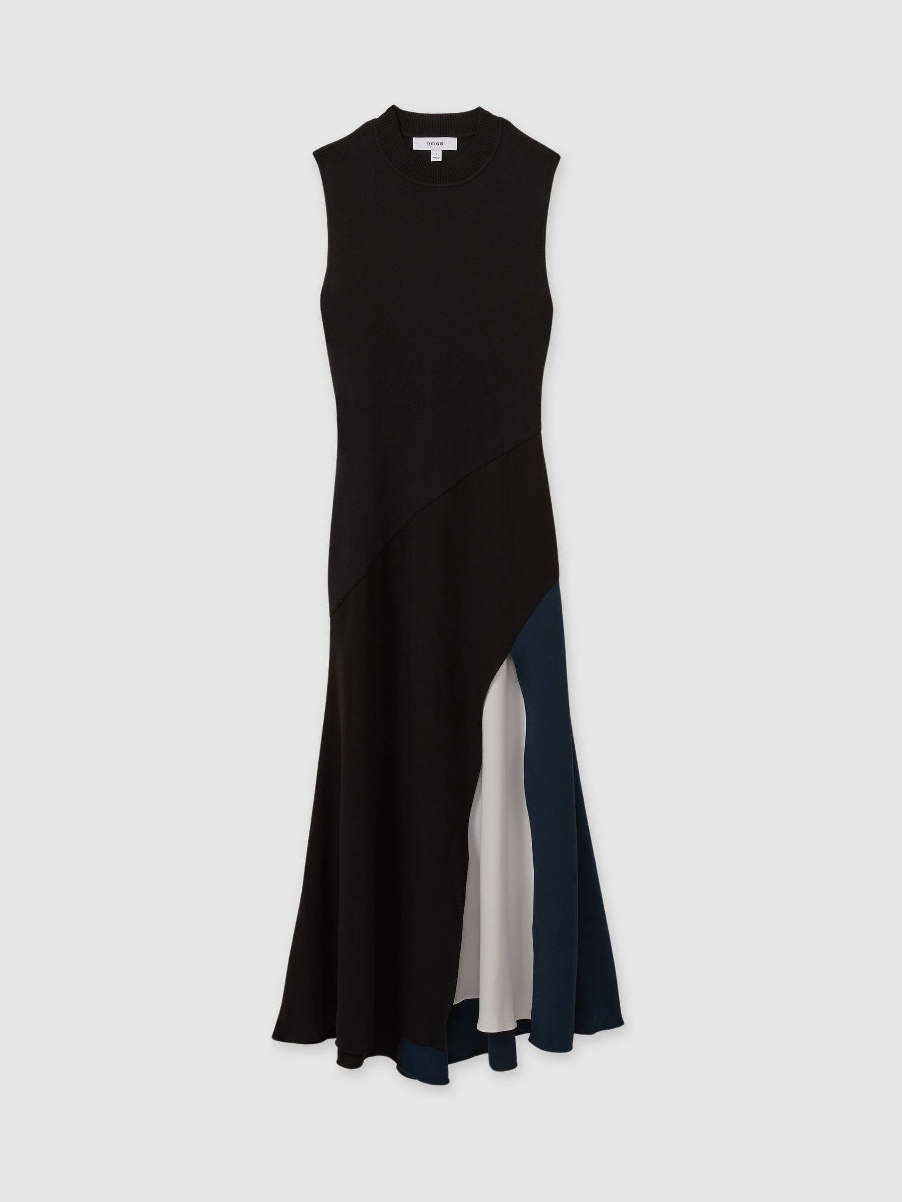 Petite Hybrid Colourblock Midi Dress in Black - Image 2 of 7