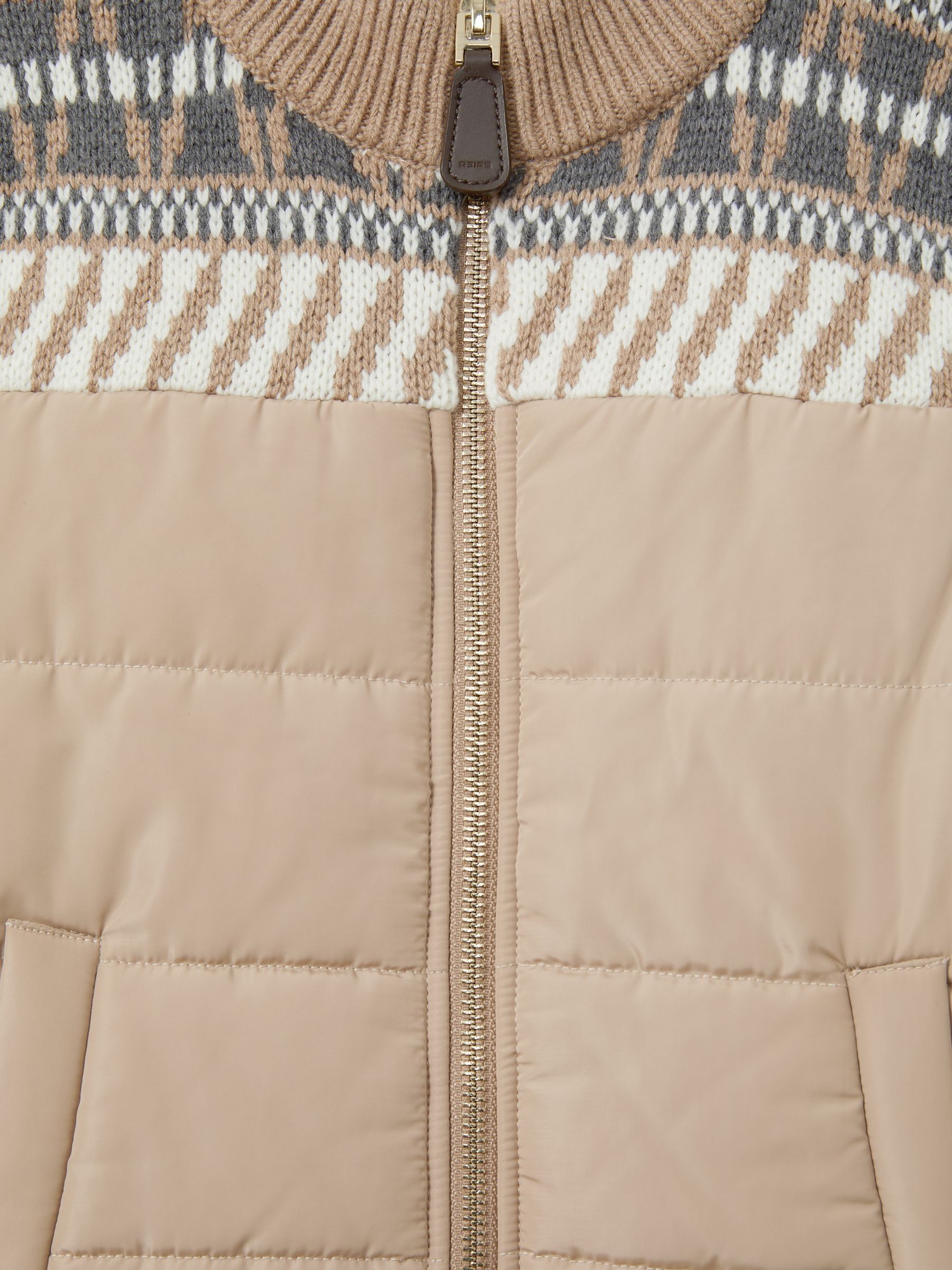 9-13 yrs Hybrid Knit and Quilt Funnel Neck Jacket in Oatmeal Melange - Image 4 of 4