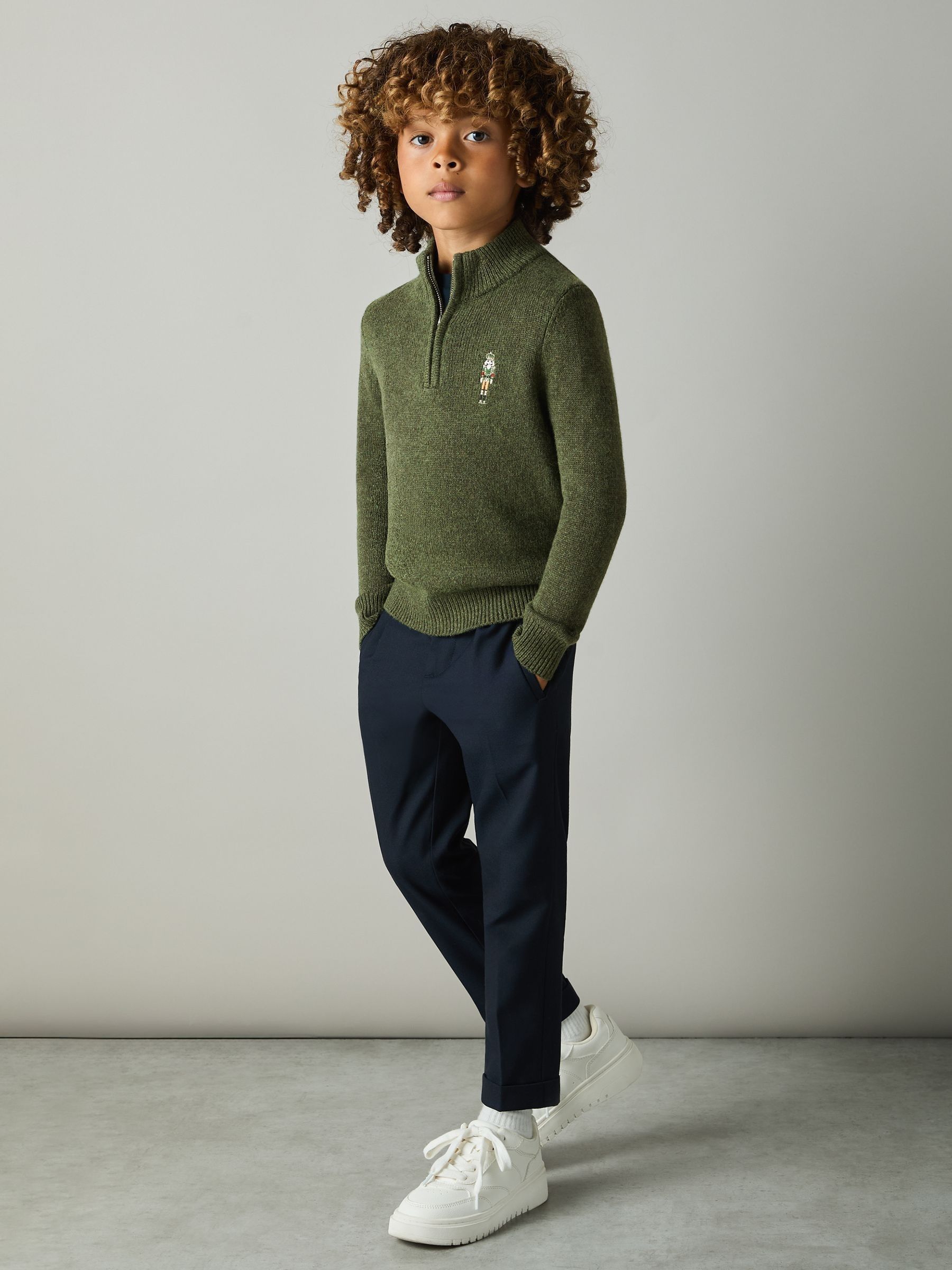 3-9 yrs Half-Zip Funnel Neck Jumper in Forest Green - Image 1 of 4