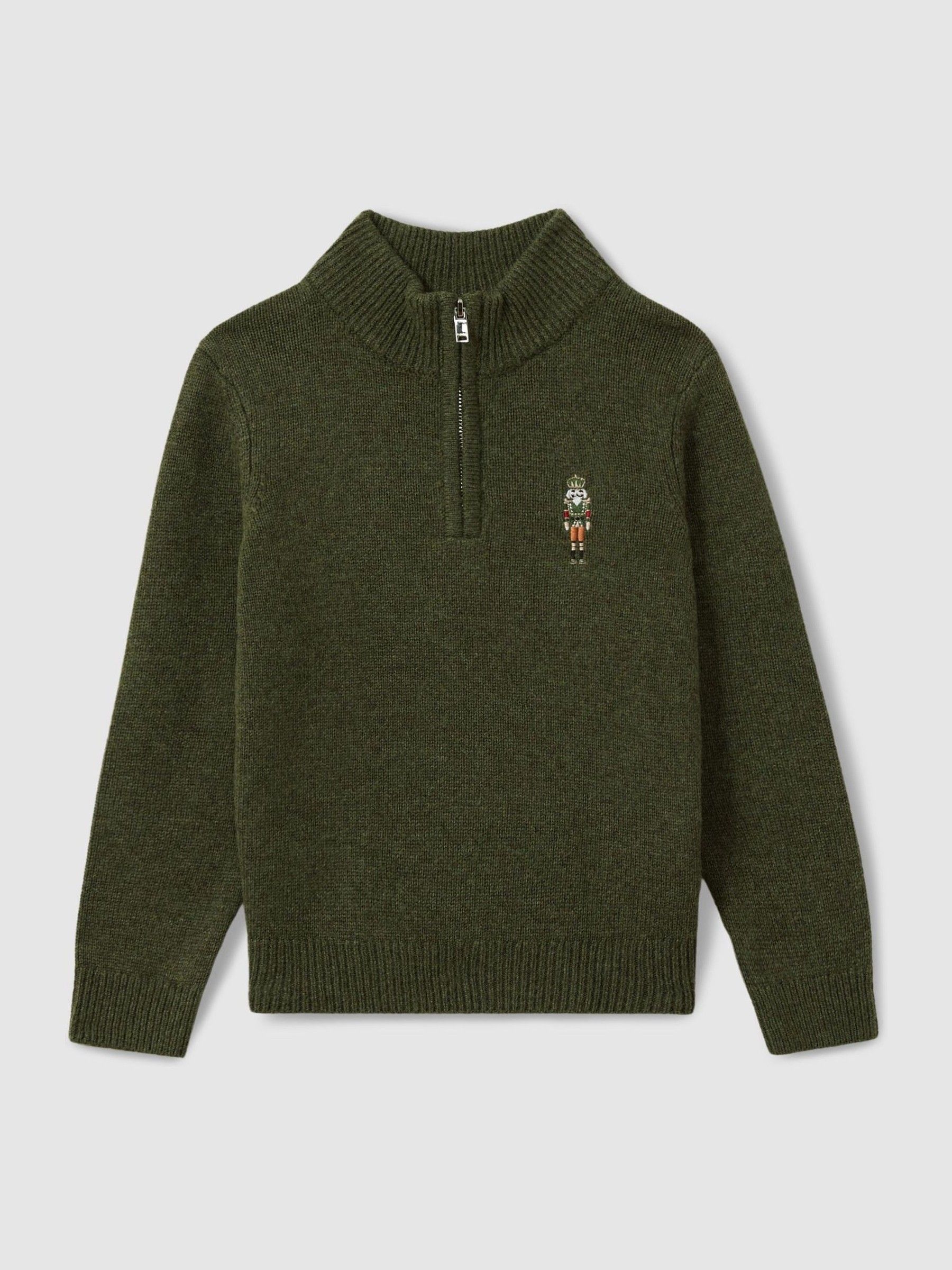 3-9 yrs Half-Zip Funnel Neck Jumper in Forest Green - Image 2 of 4