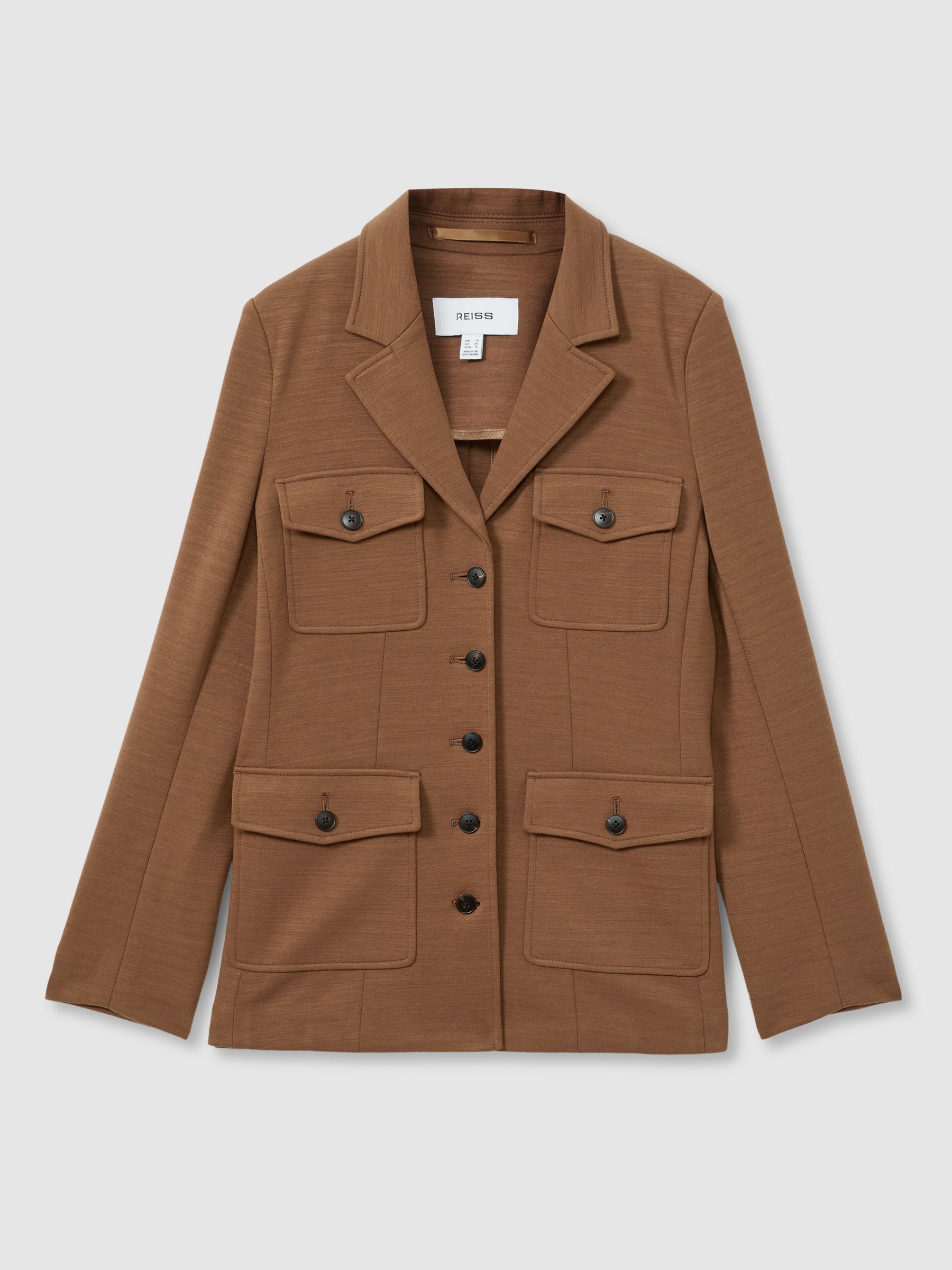 Ponte Button-Through Overshirt in Dark Camel - Image 2 of 6