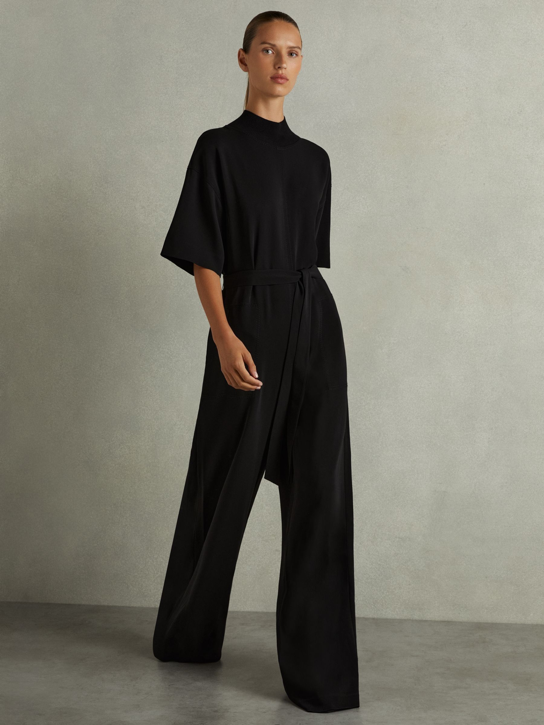 Topstitched-Cady Jumpsuit in Black - Image 1 of 7