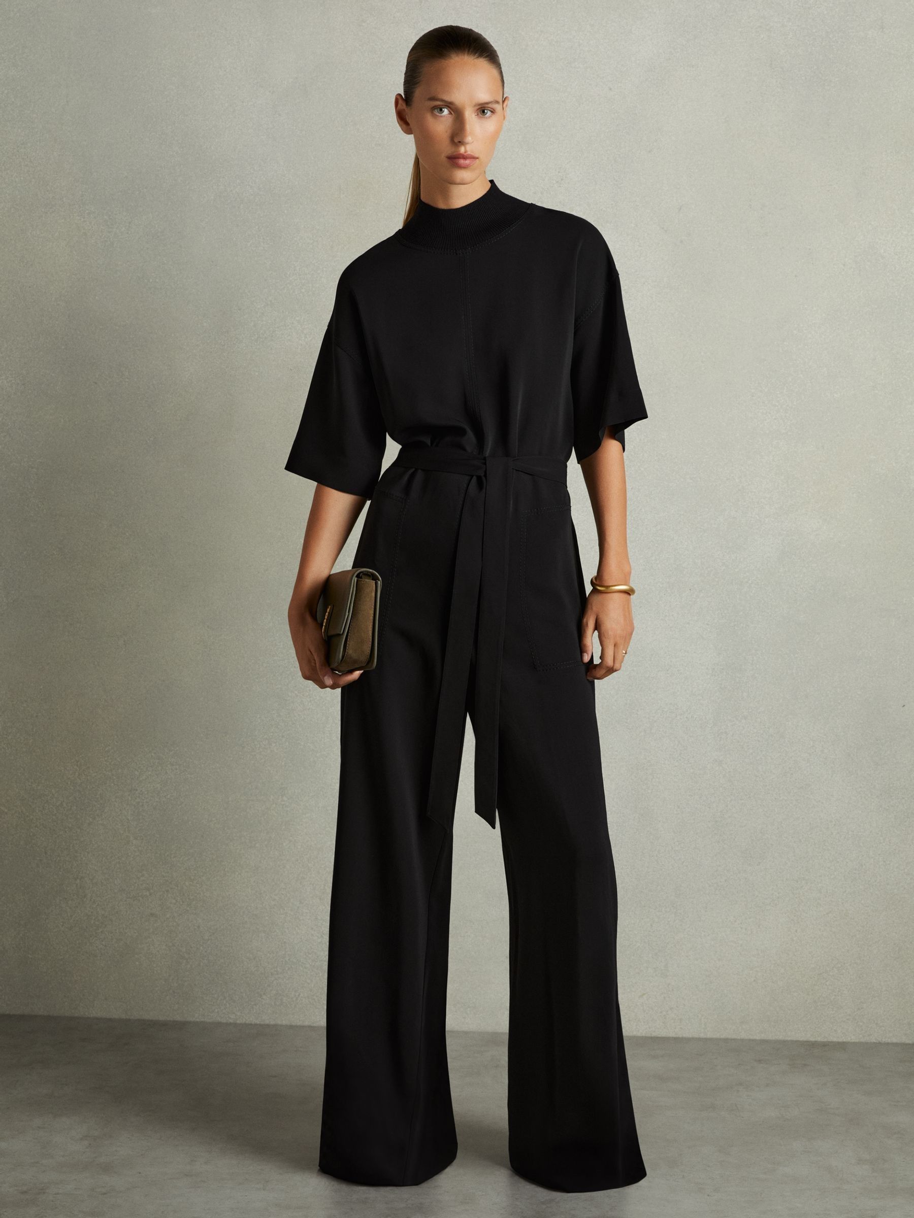 Topstitched-Cady Jumpsuit in Black - Image 6 of 7